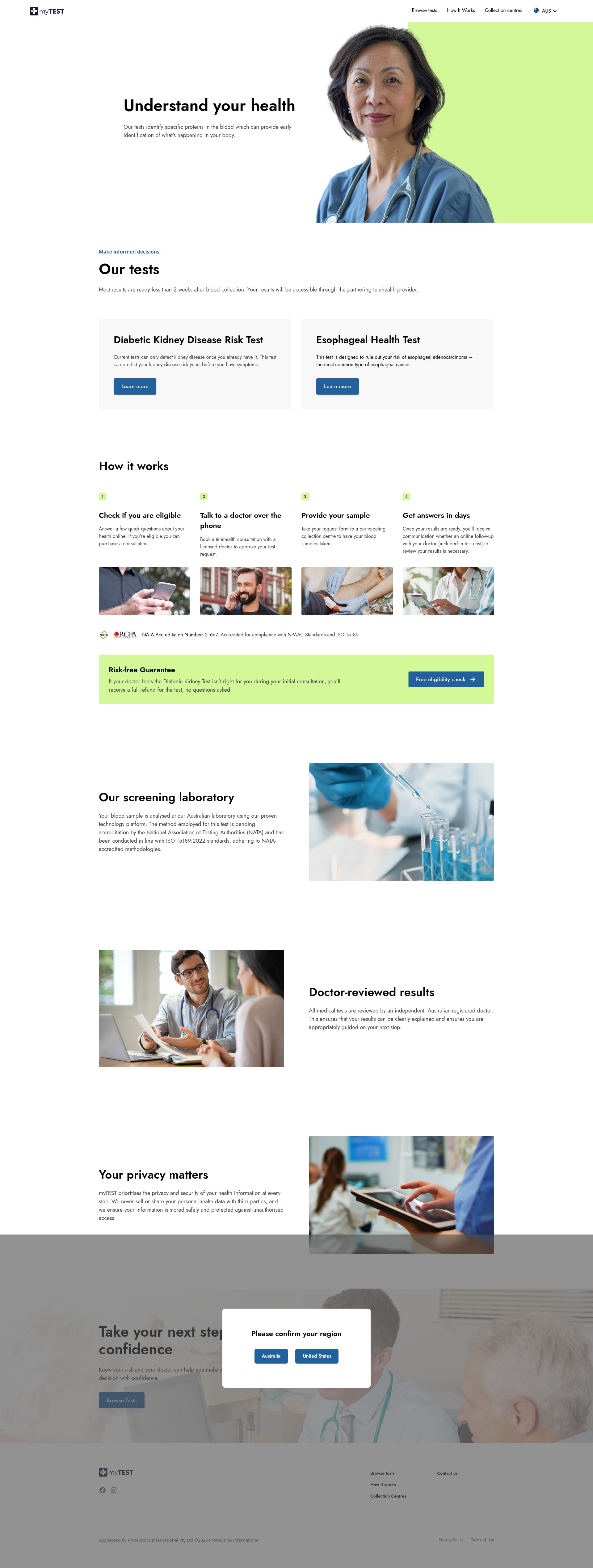 Screenshot of www.mytest.health