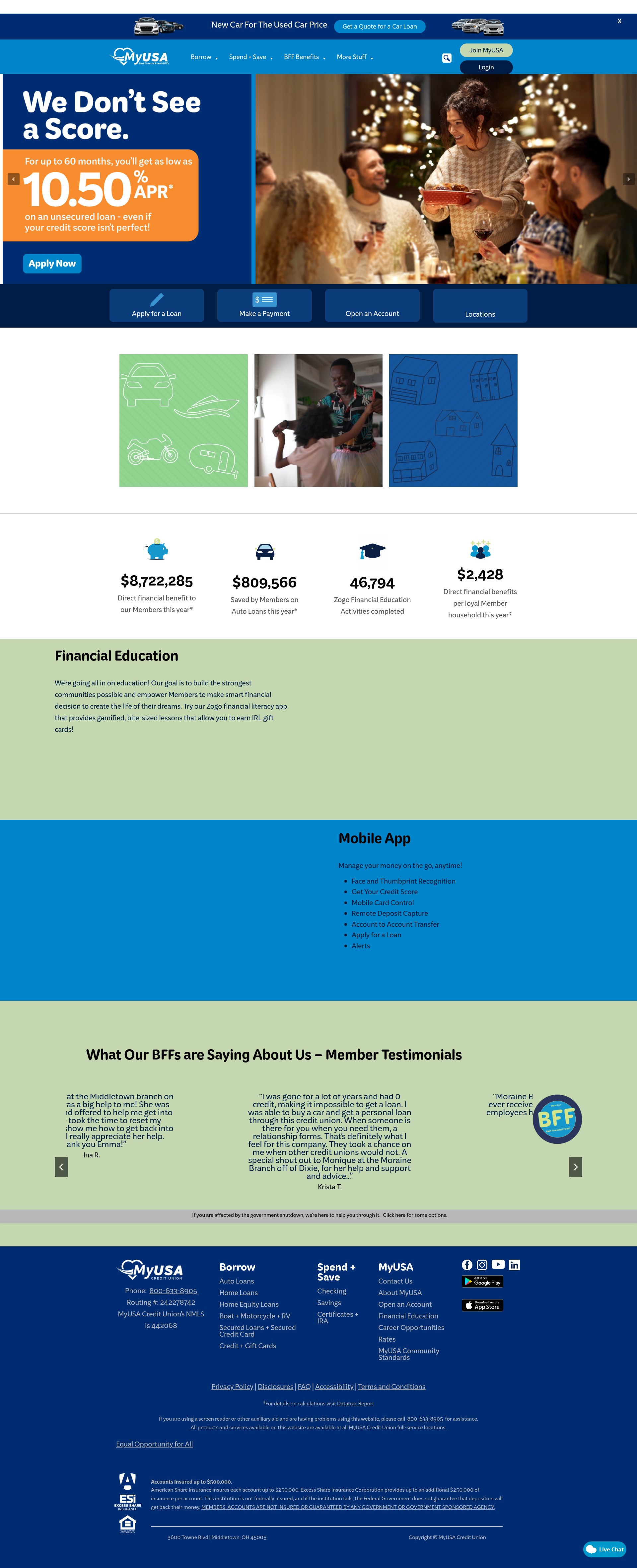 Screenshot of www.myusacu.com