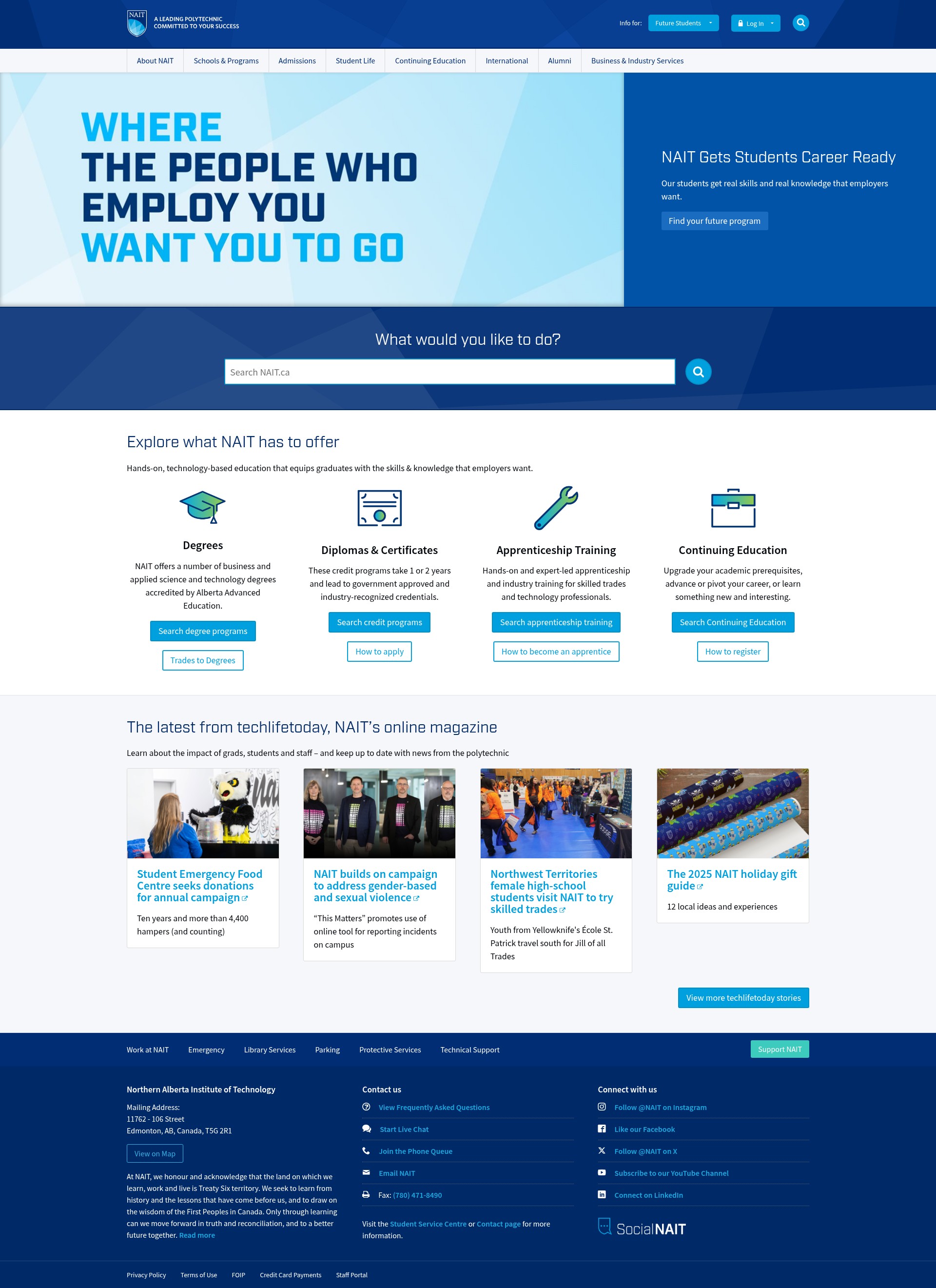 Screenshot of www.nait.ca