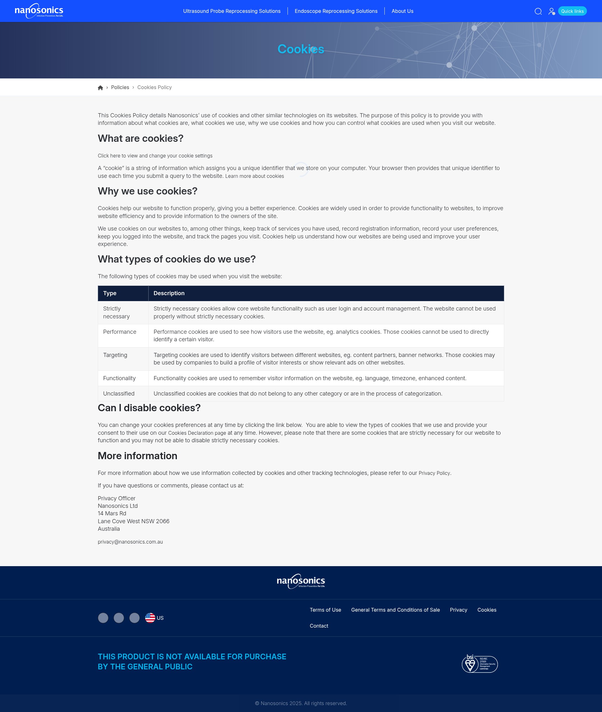 Screenshot of www.nanosonics.us