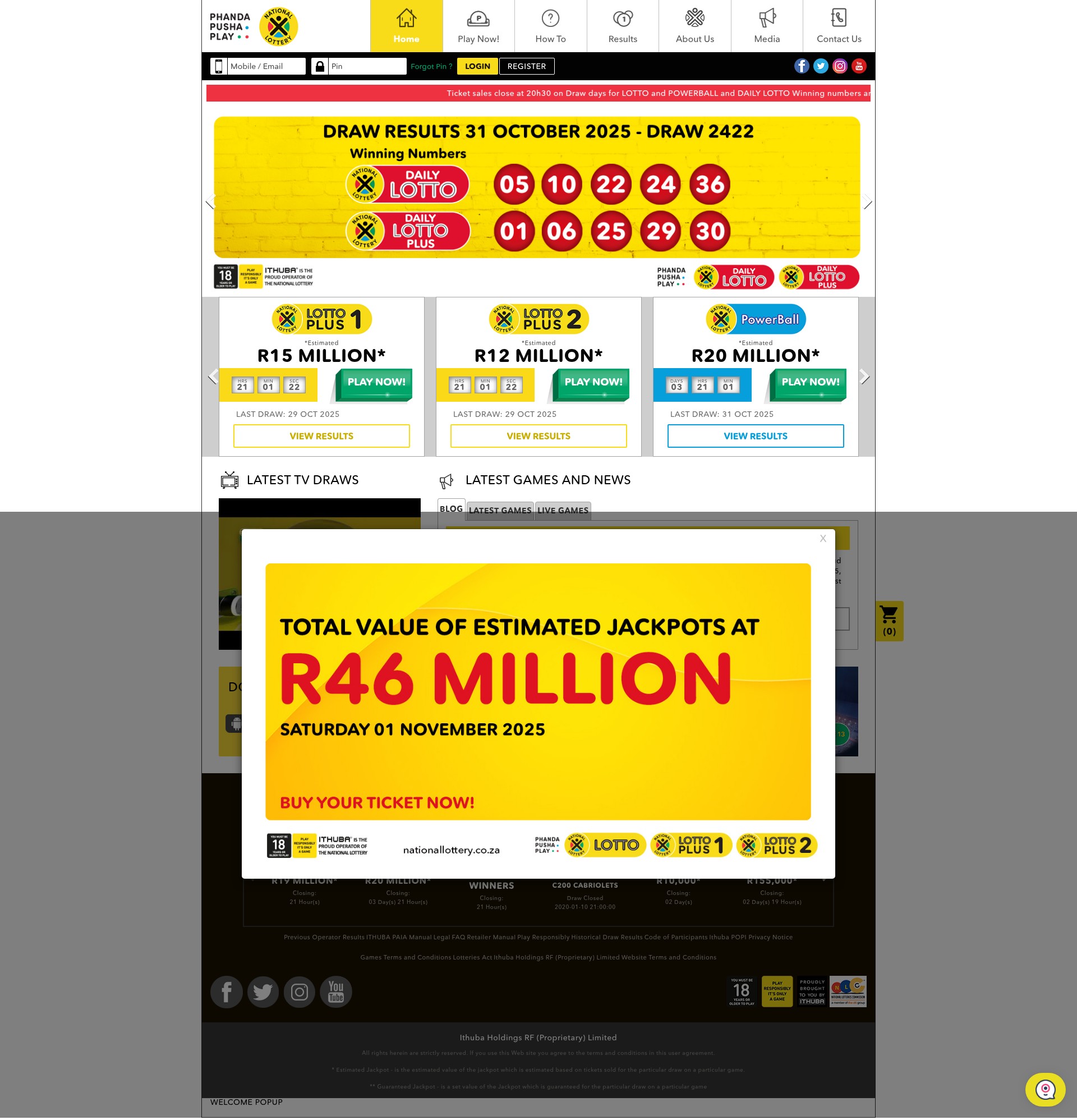 Screenshot of www.nationallottery.co.za