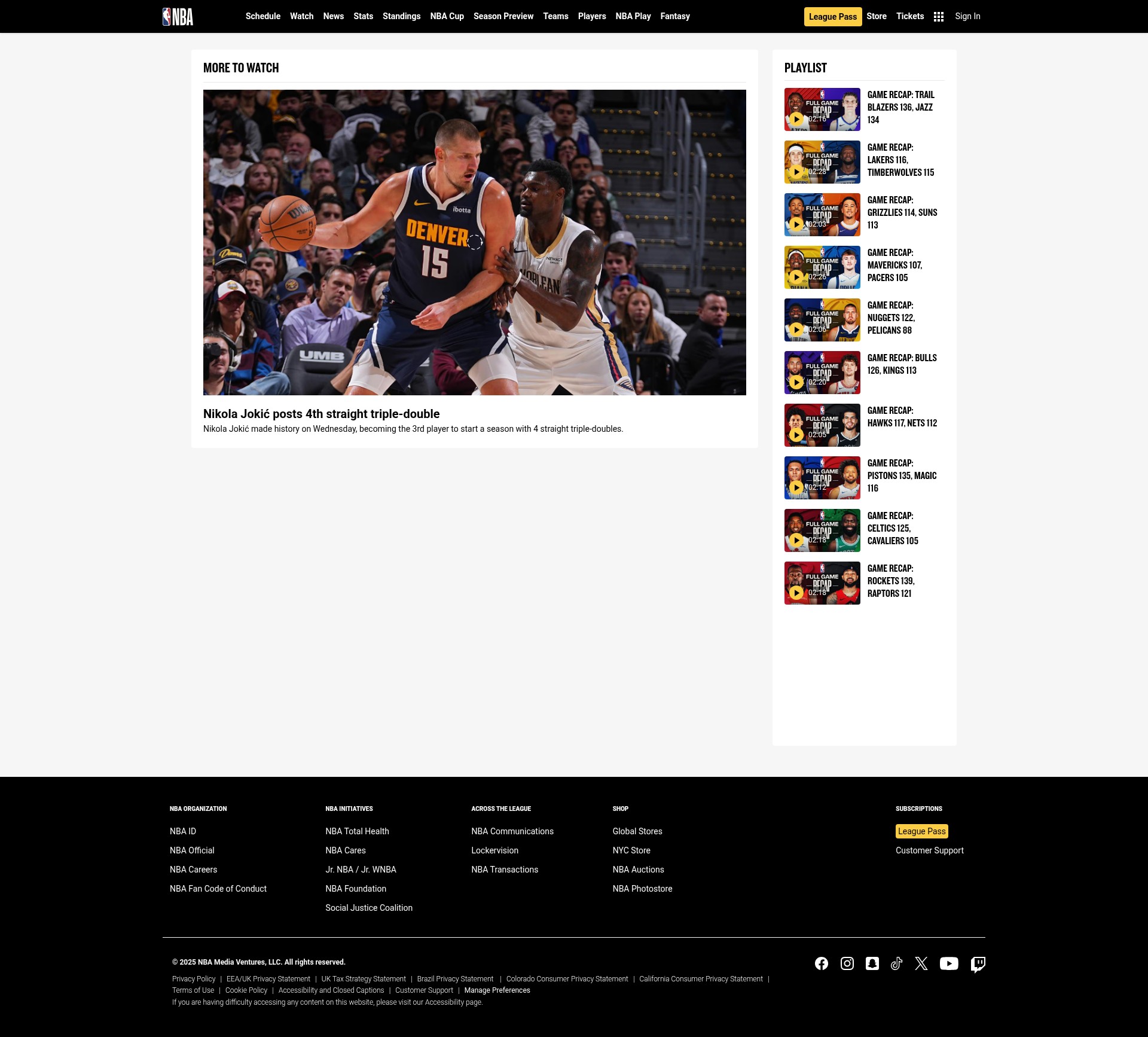 Screenshot of www.nba.com