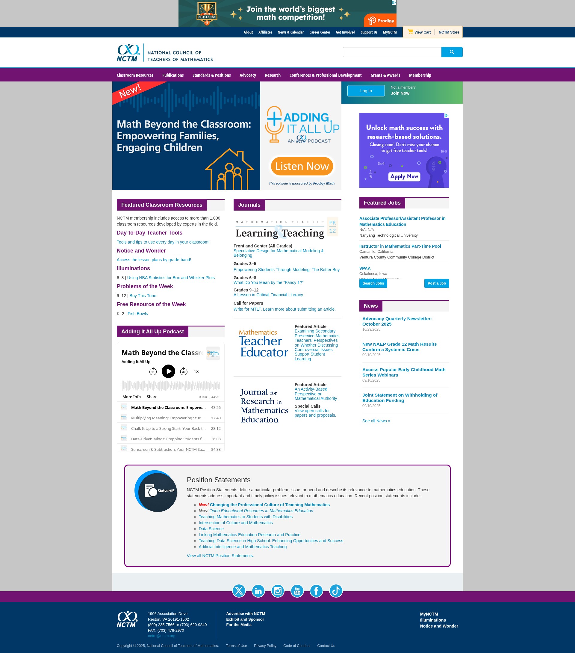 Screenshot of www.nctm.org