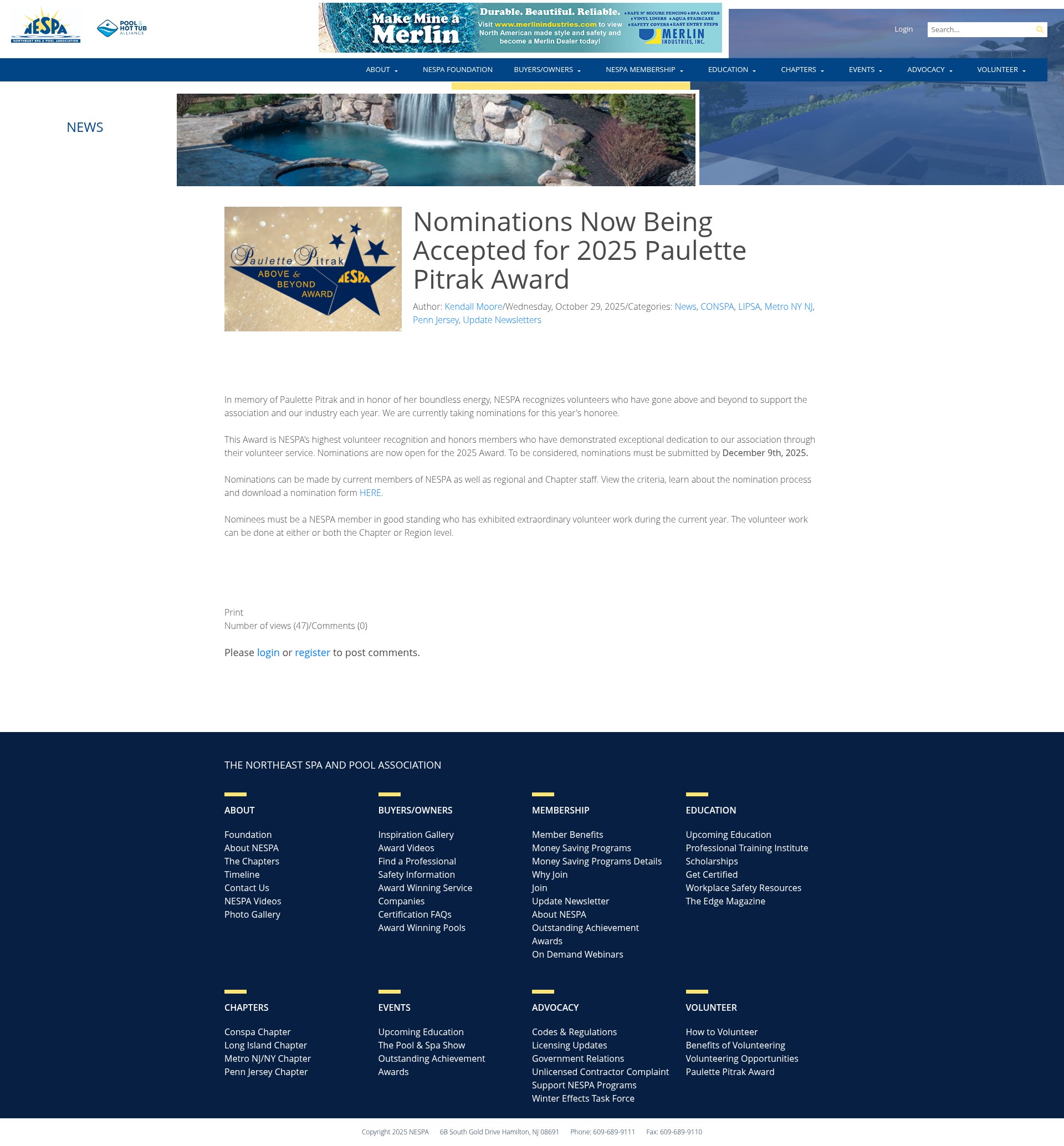 Screenshot of www.nespapool.org