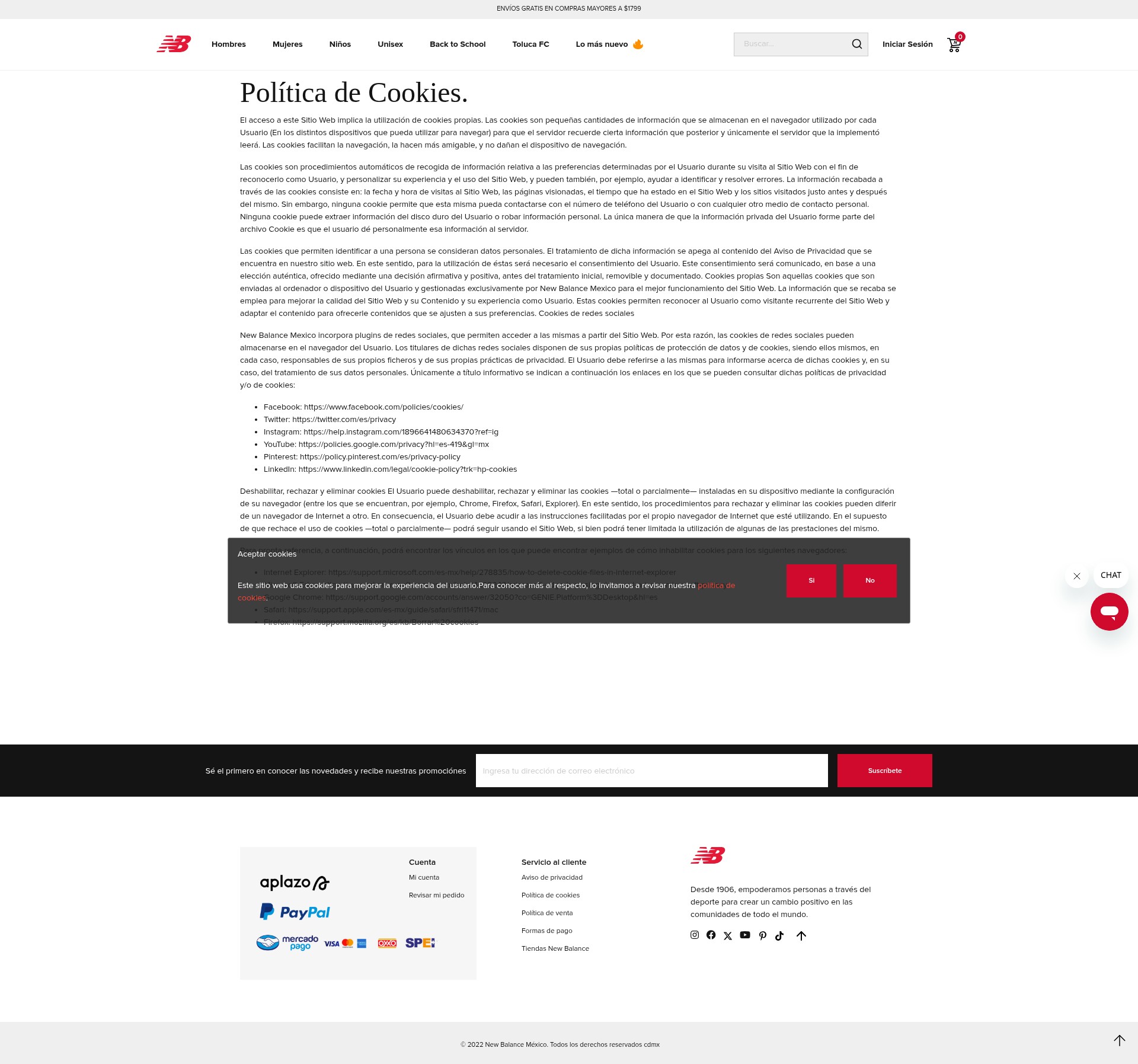 Screenshot of www.newbalancemexico.com