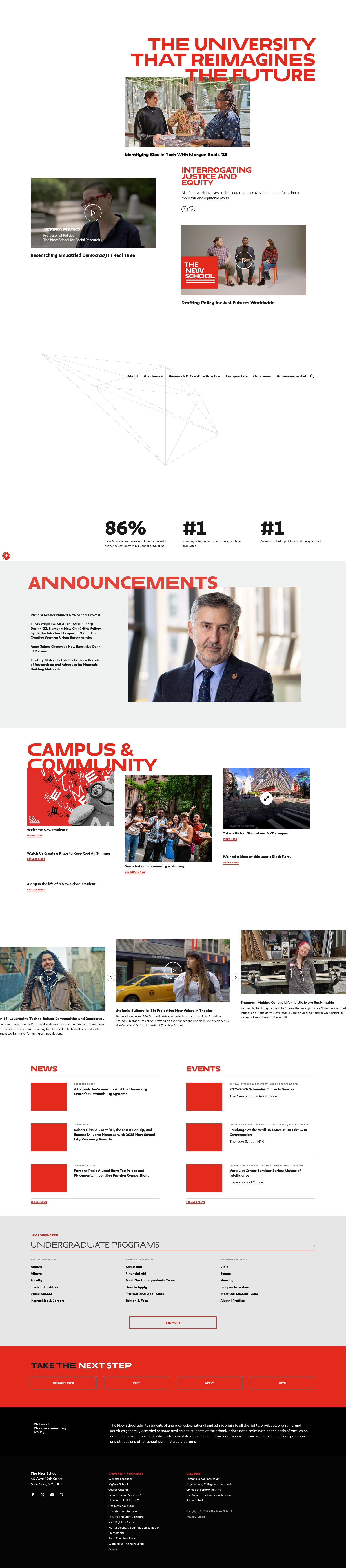 Screenshot of www.newschool.edu