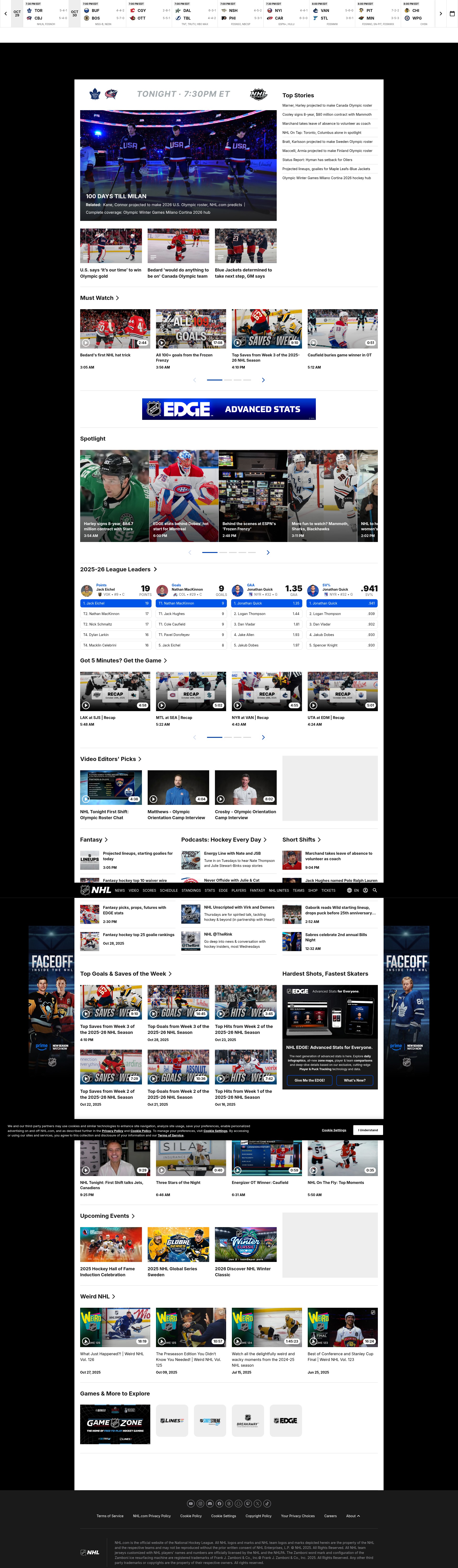 Screenshot of www.nhl.com