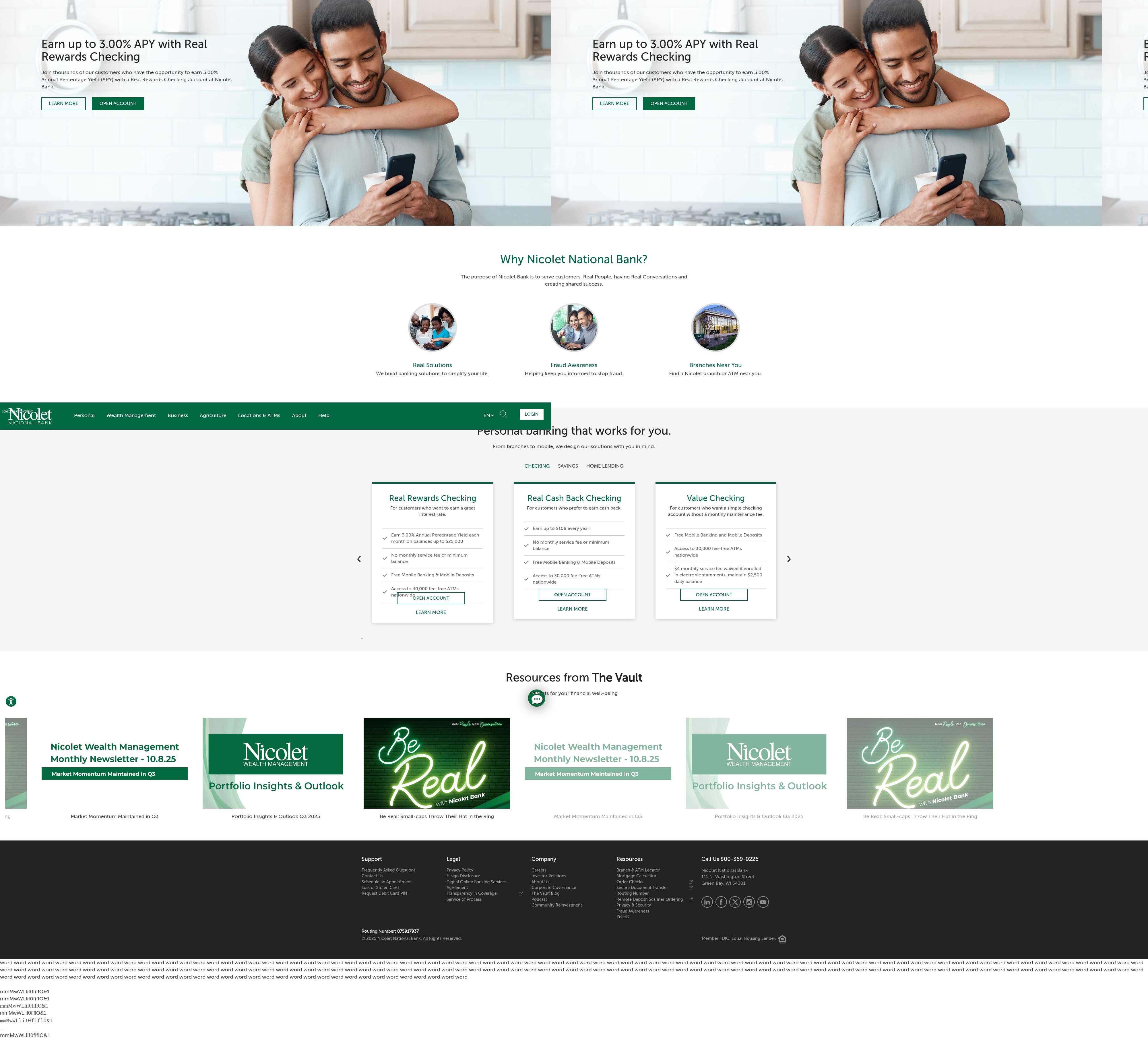 Screenshot of www.nicoletbank.com