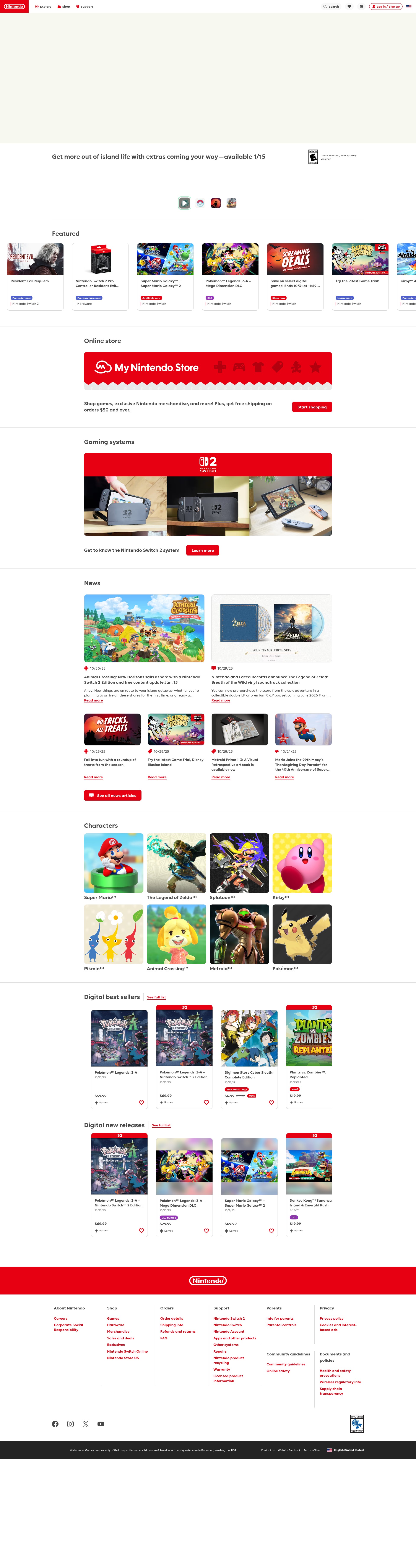 Screenshot of www.nintendo.com