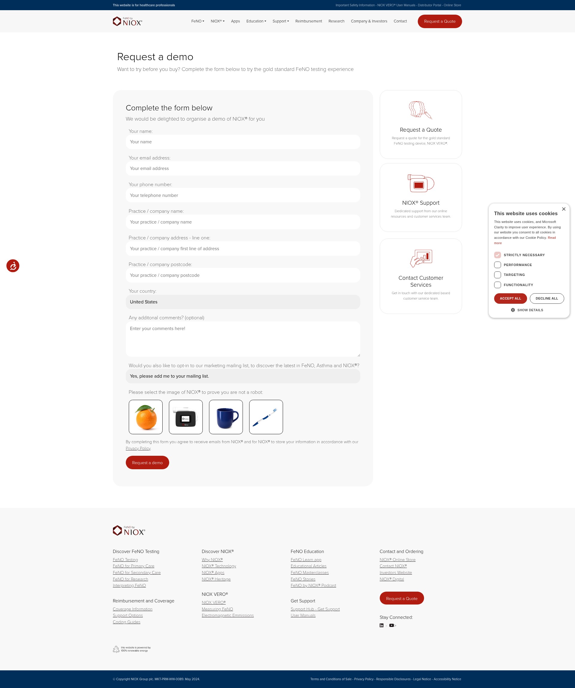 Screenshot of www.niox.com