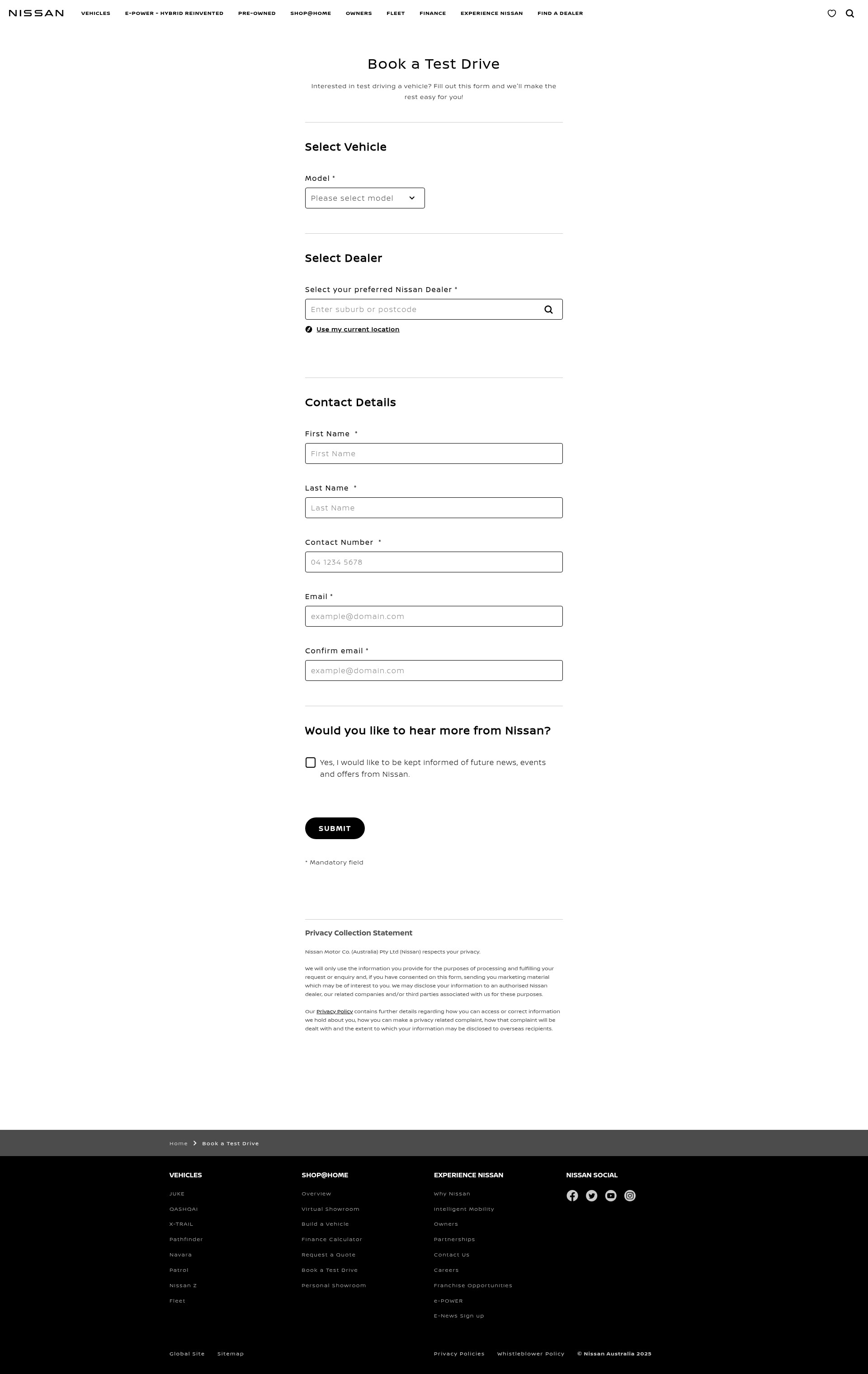 Screenshot of www.nissan.com.au