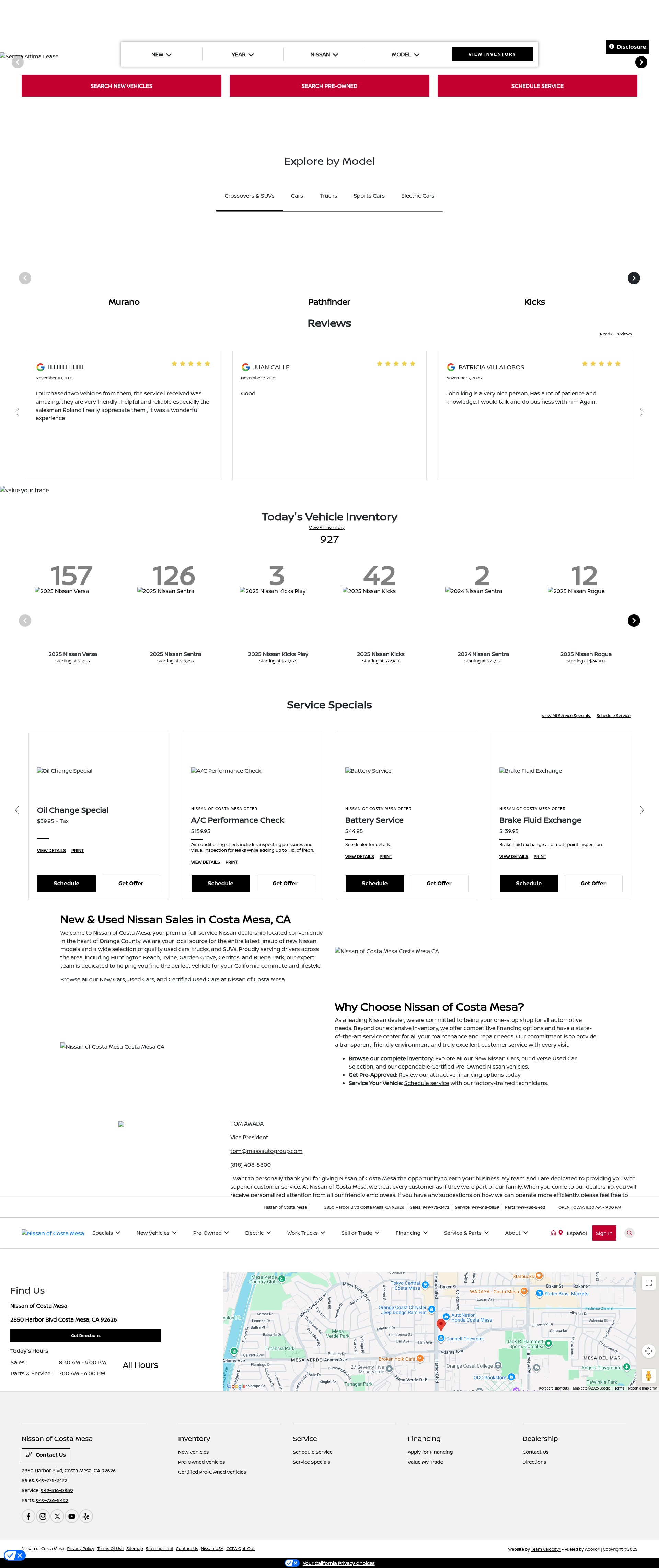 Screenshot of www.nissanofcostamesa.com