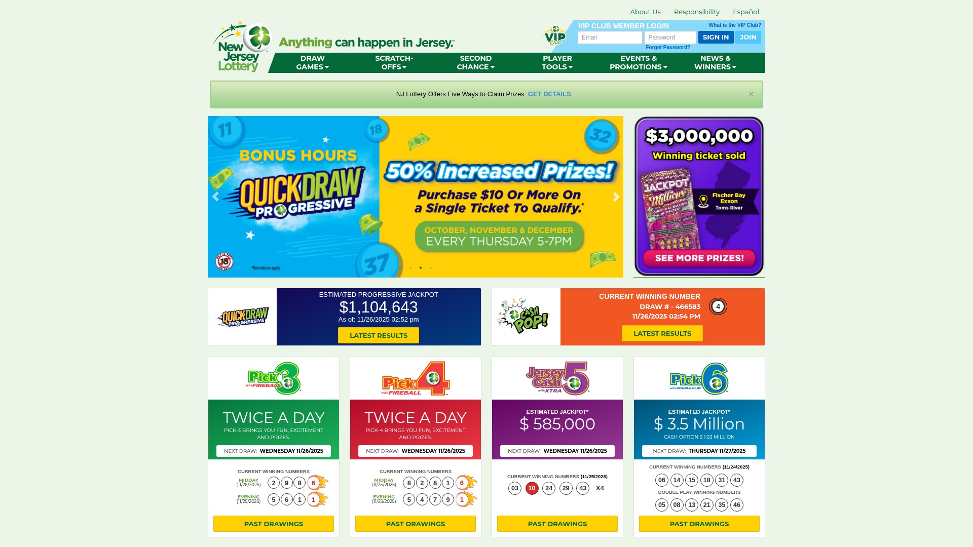 Screenshot of www.njlottery.com