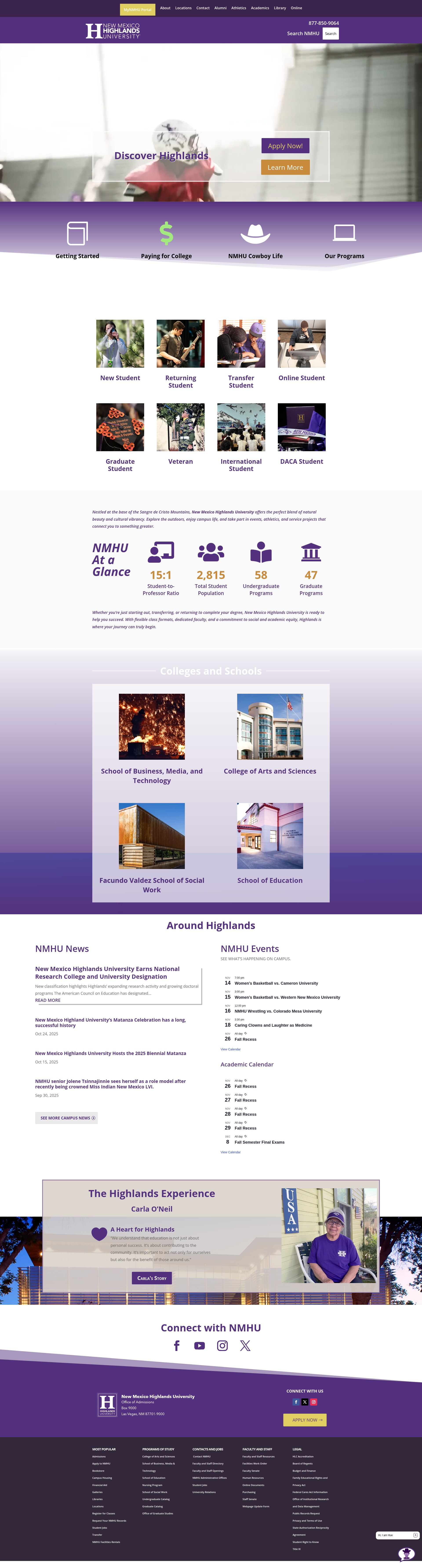 Screenshot of www.nmhu.edu