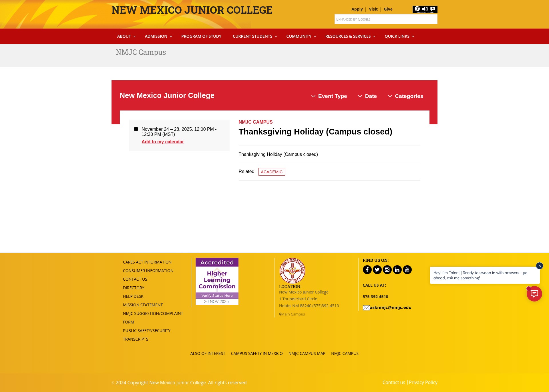 Screenshot of www.nmjc.edu