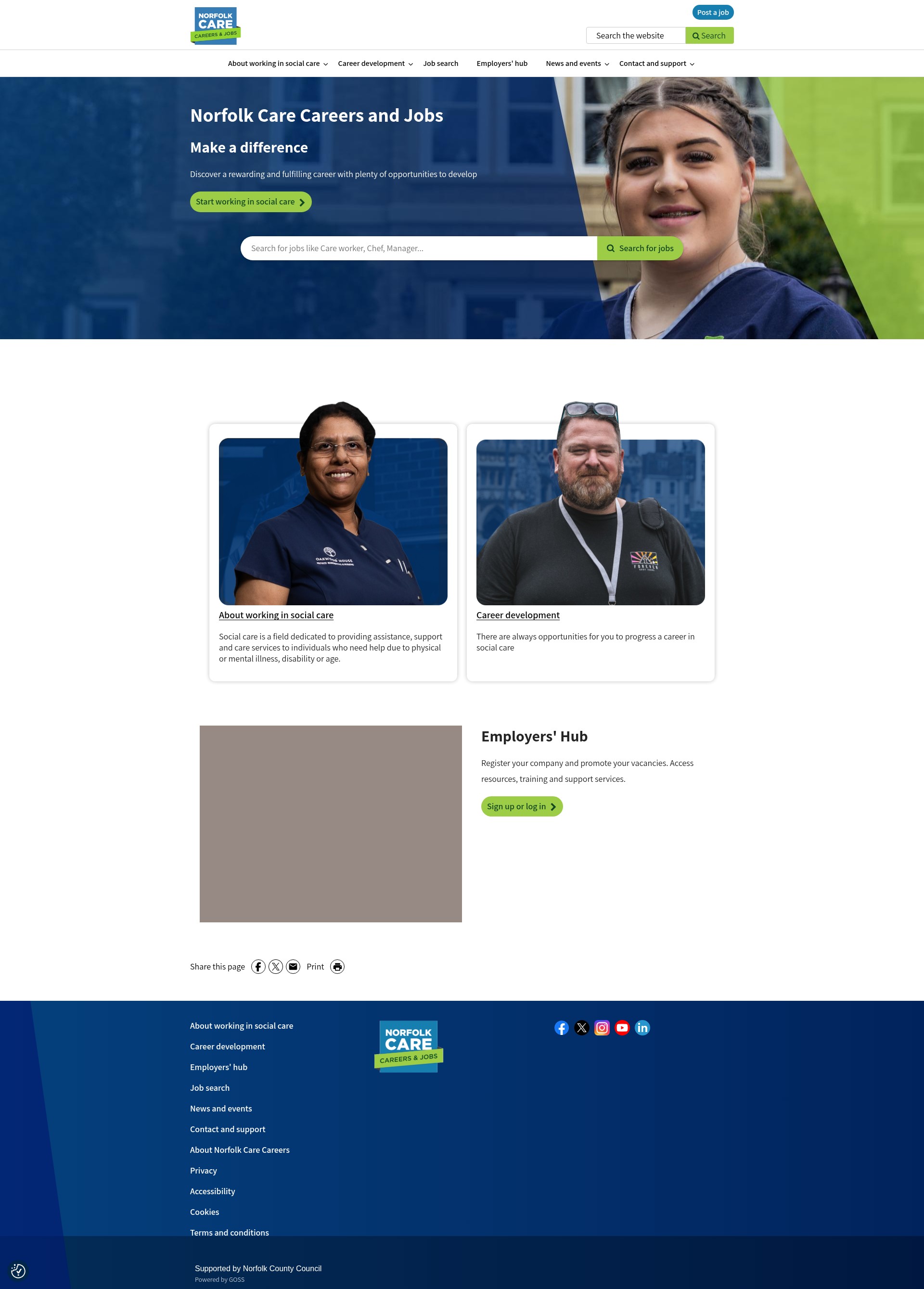 Screenshot of www.norfolkcarecareers.co.uk