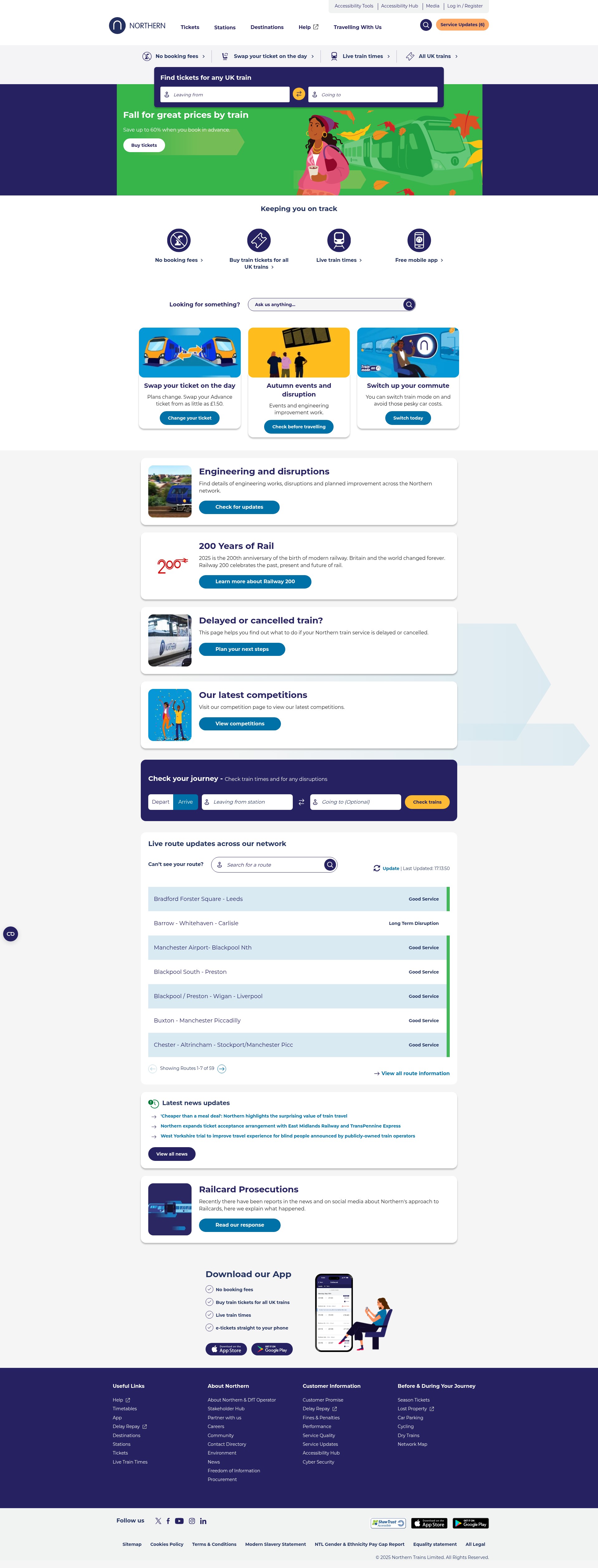 Screenshot of www.northernrailway.co.uk