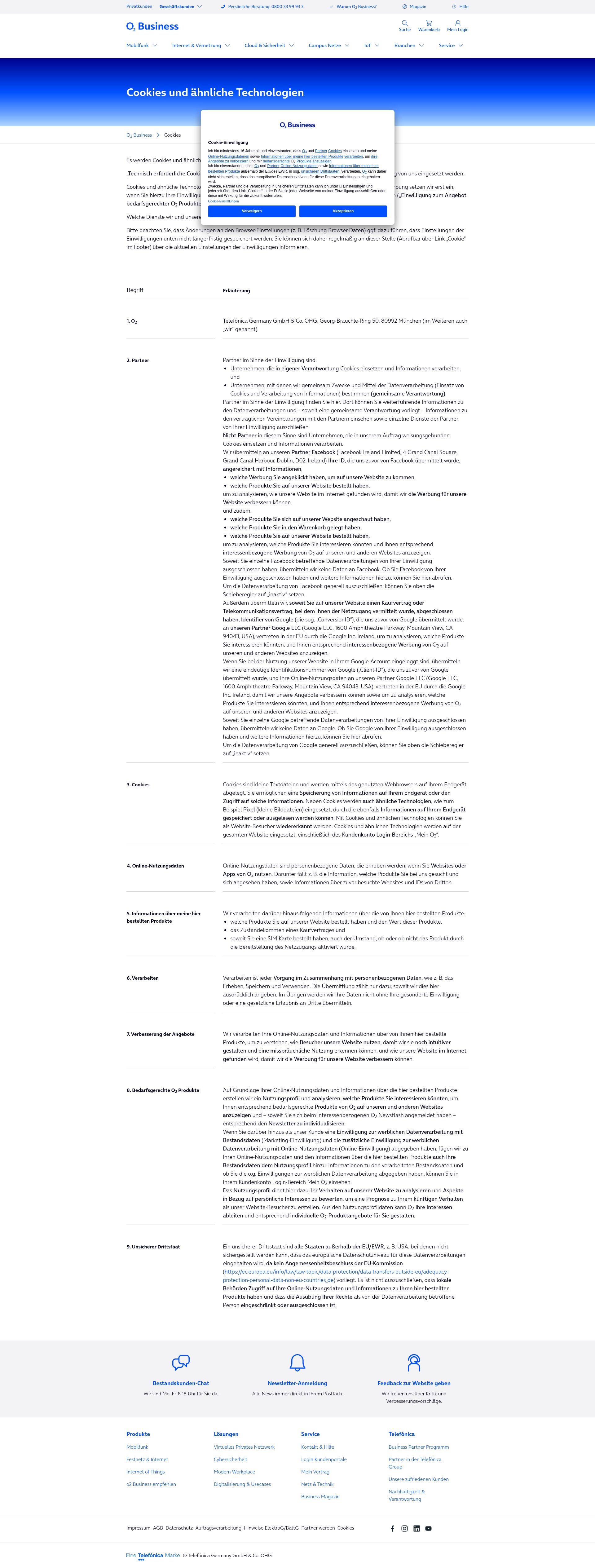 Screenshot of www.o2business.de