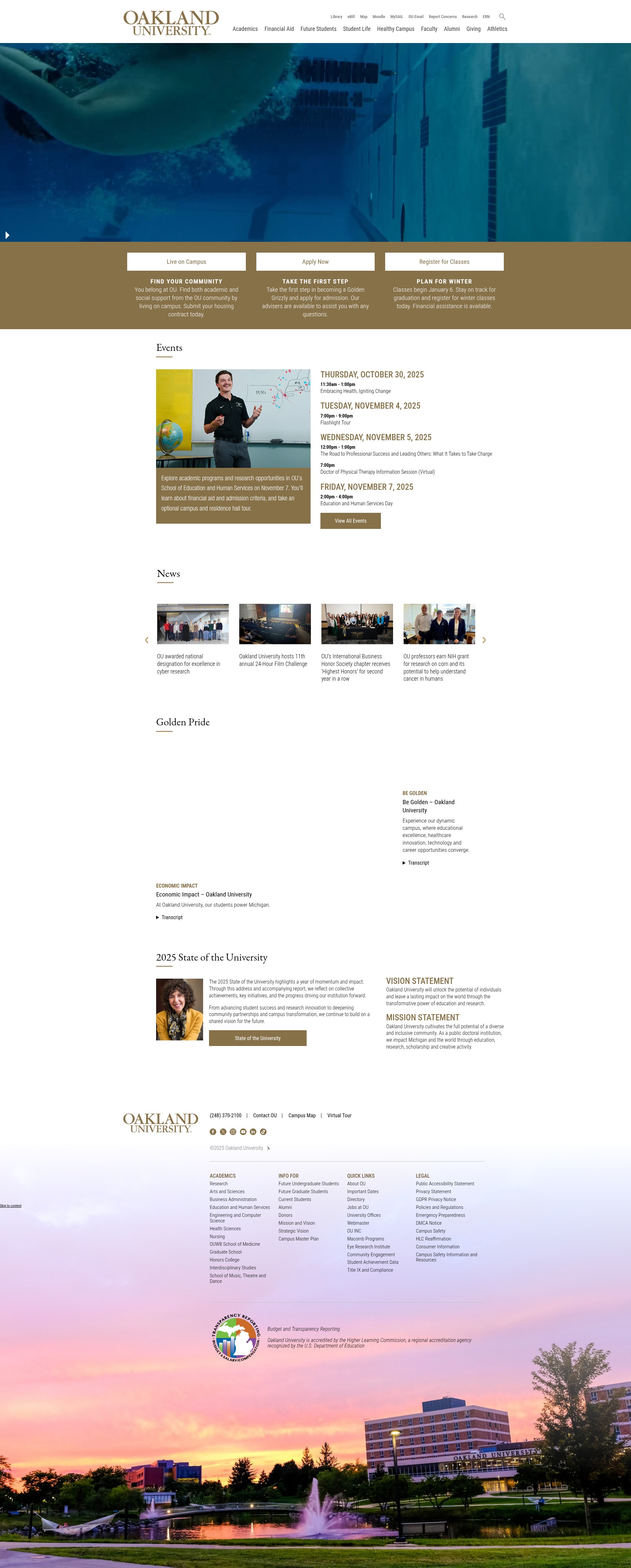 Screenshot of www.oakland.edu