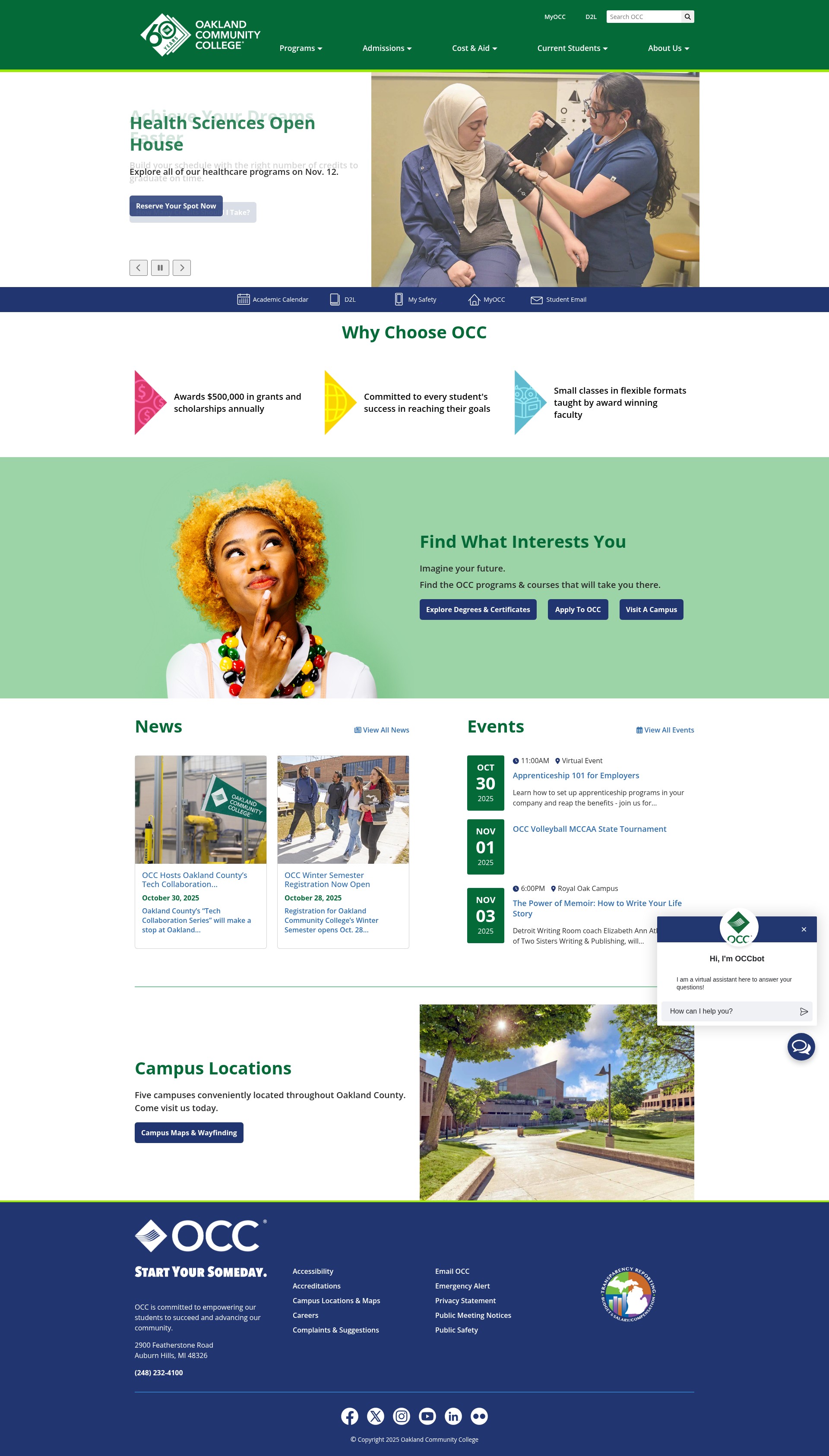 Screenshot of www.oaklandcc.edu