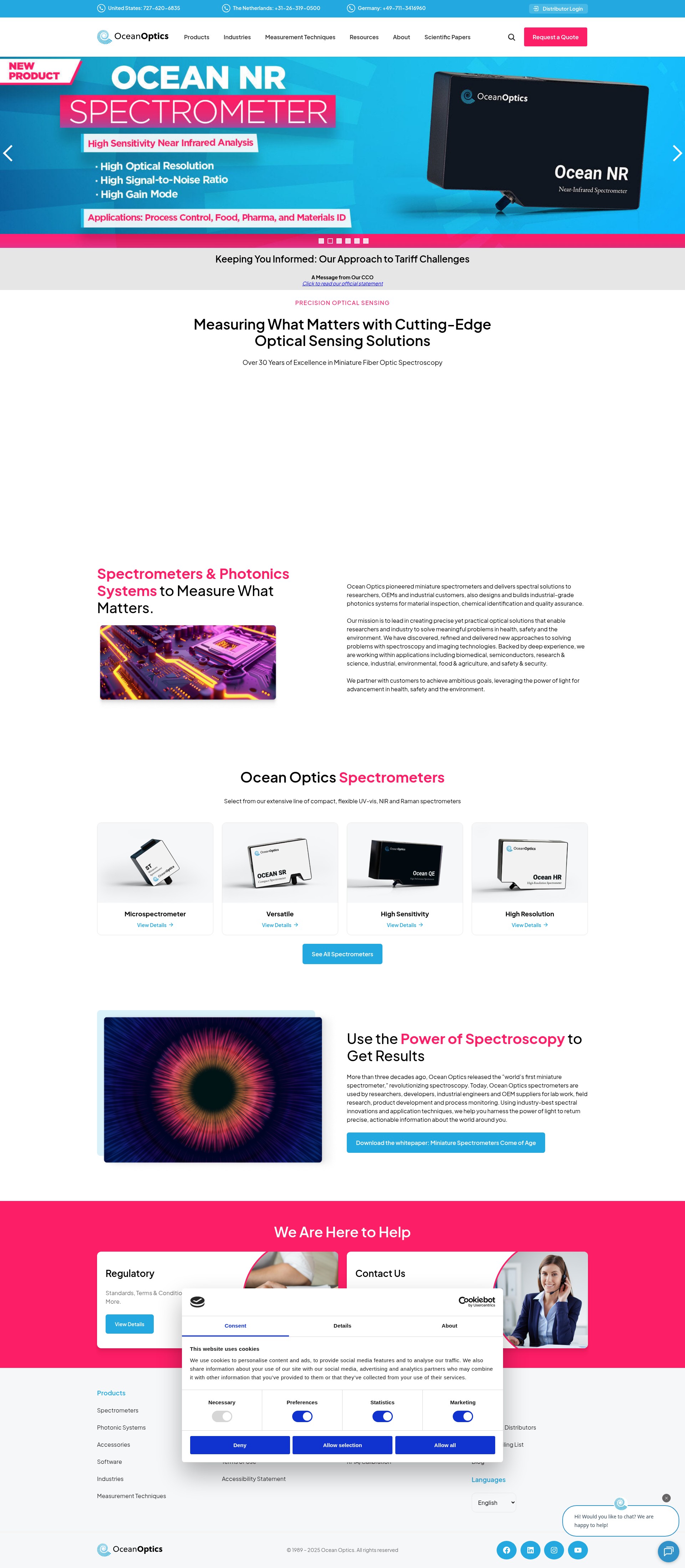 Screenshot of www.oceanoptics.com