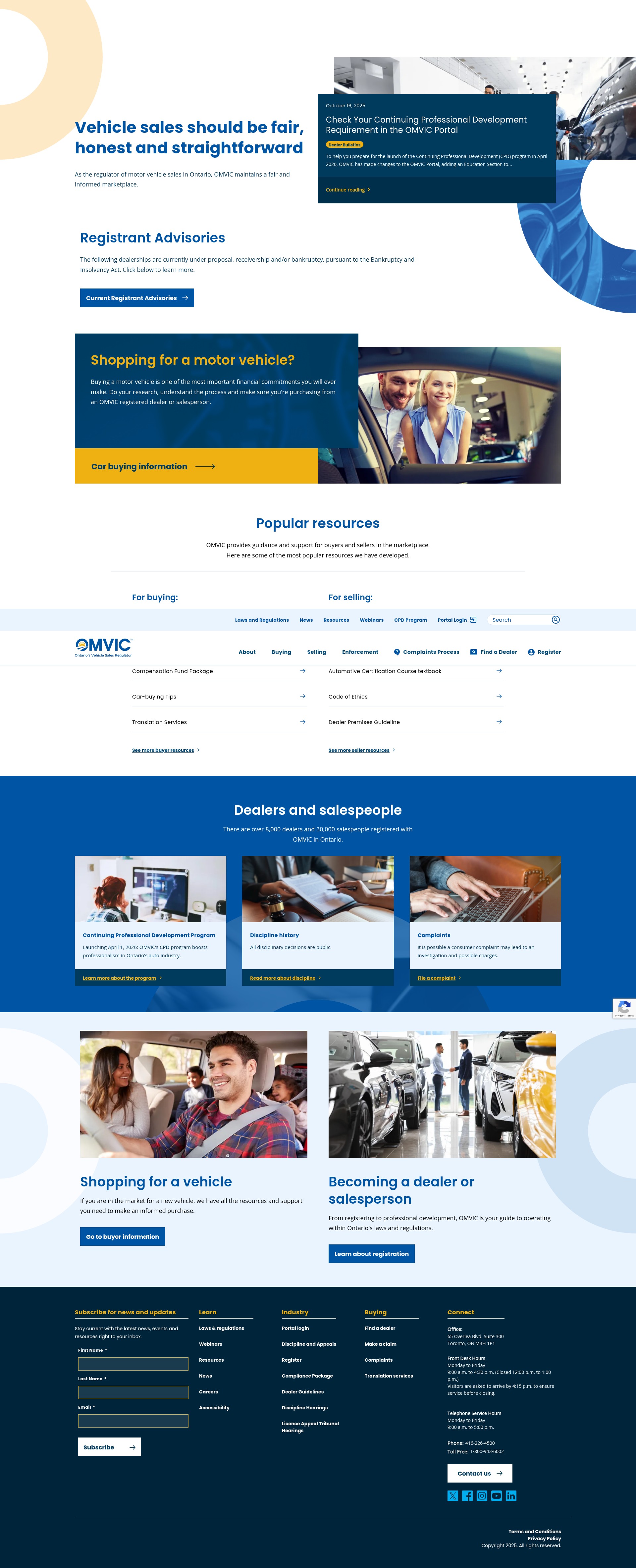 Screenshot of www.omvic.ca