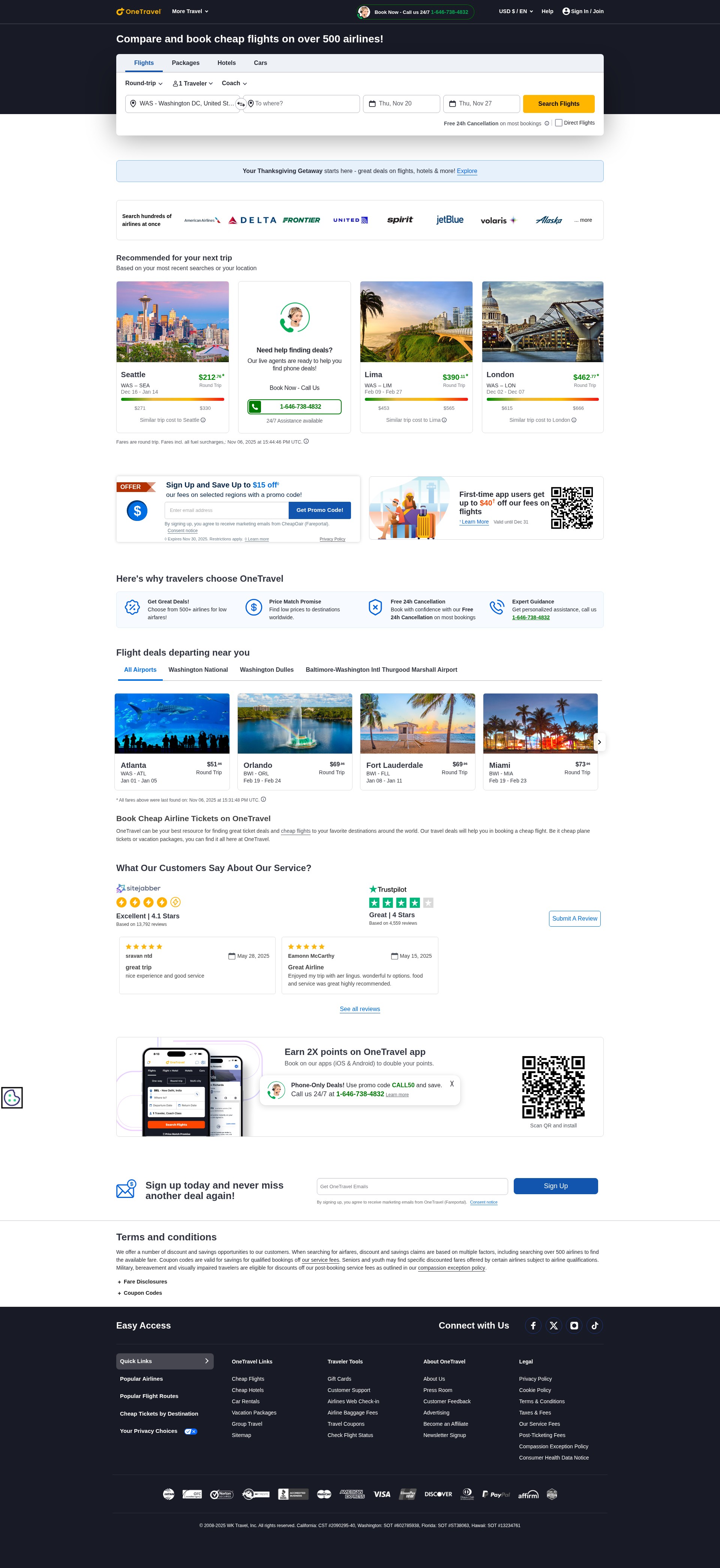 Screenshot of www.onetravel.com