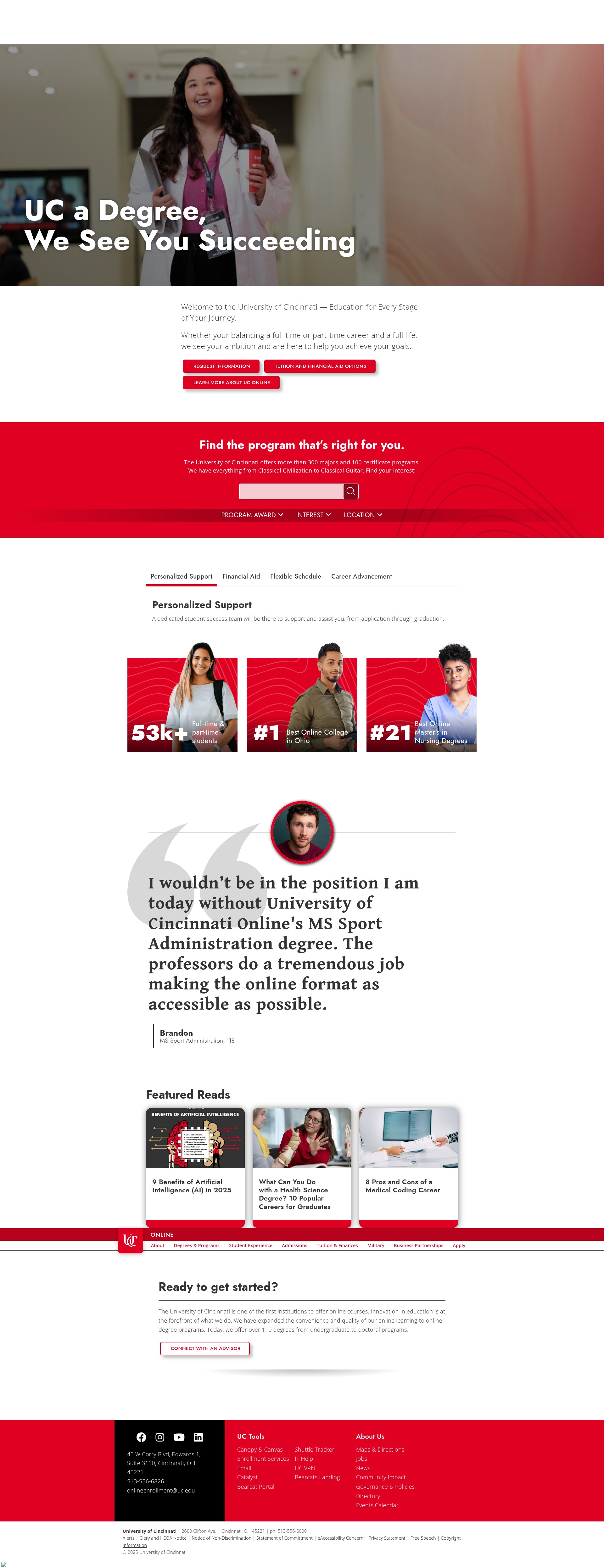 Screenshot of www.online.uc.edu