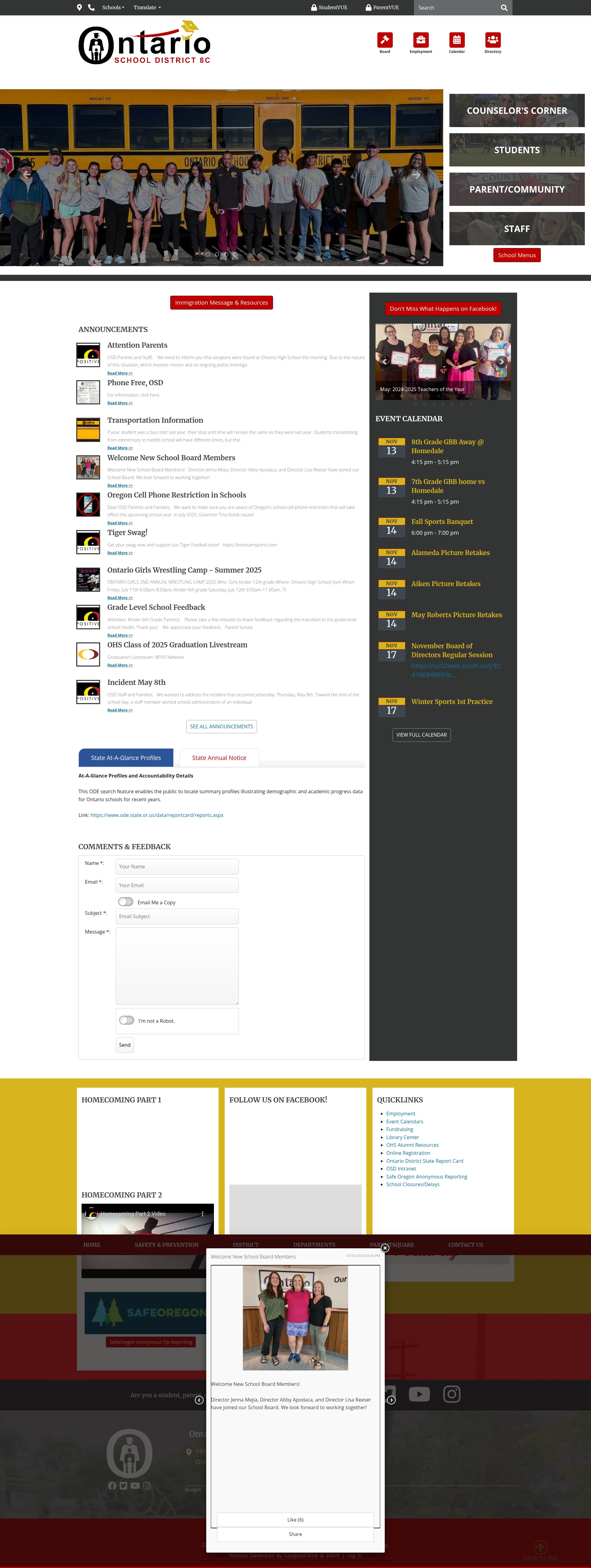 Screenshot of www.ontario.k12.or.us