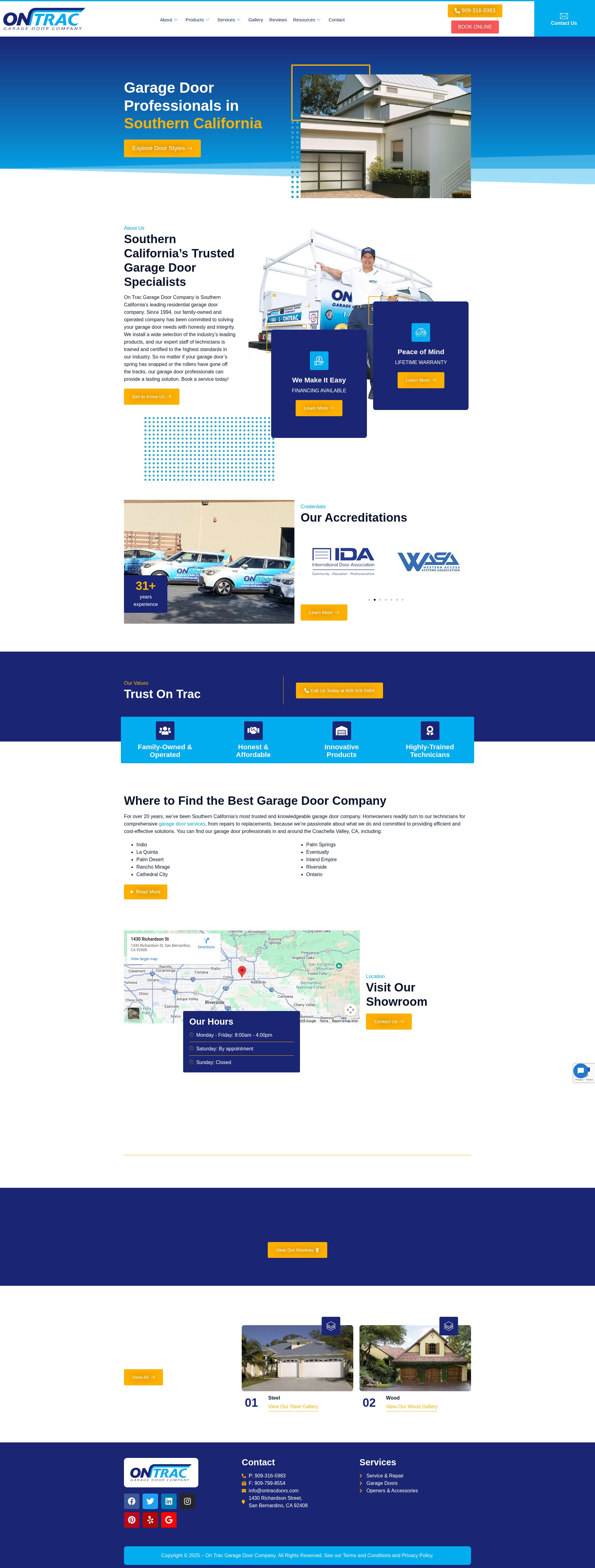 Screenshot of www.ontracdoors.com
