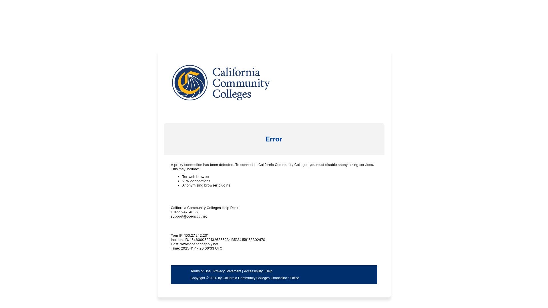 Screenshot of www.opencccapply.net