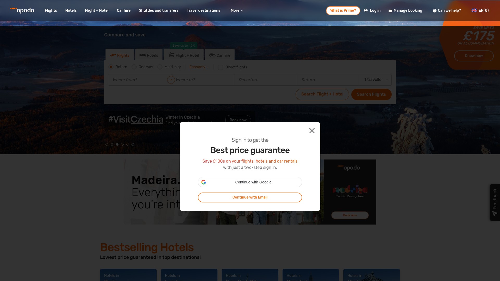 Screenshot of www.opodo.co.uk