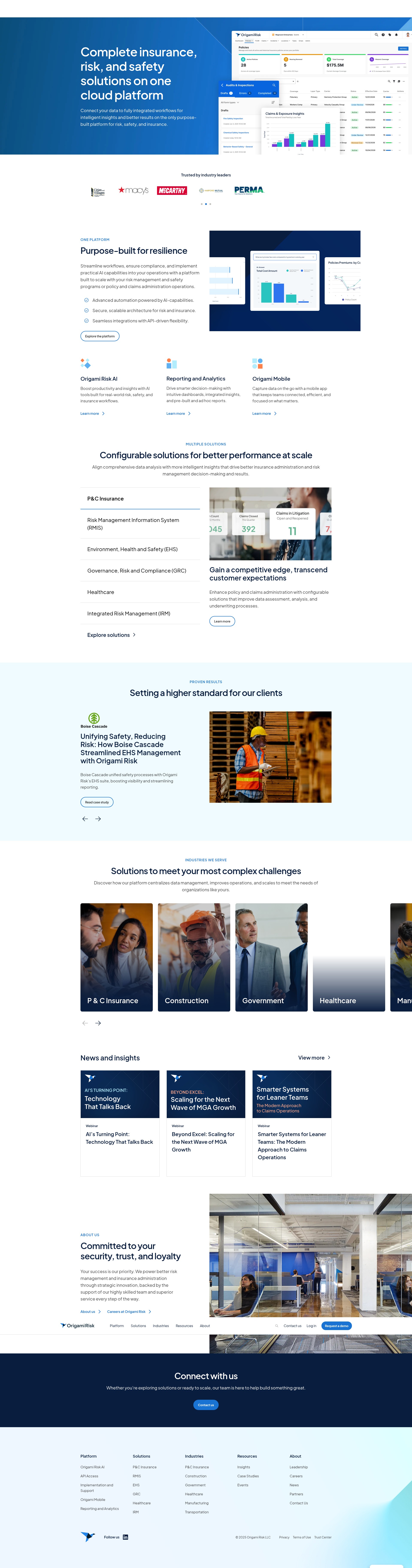 Screenshot of www.origamirisk.com