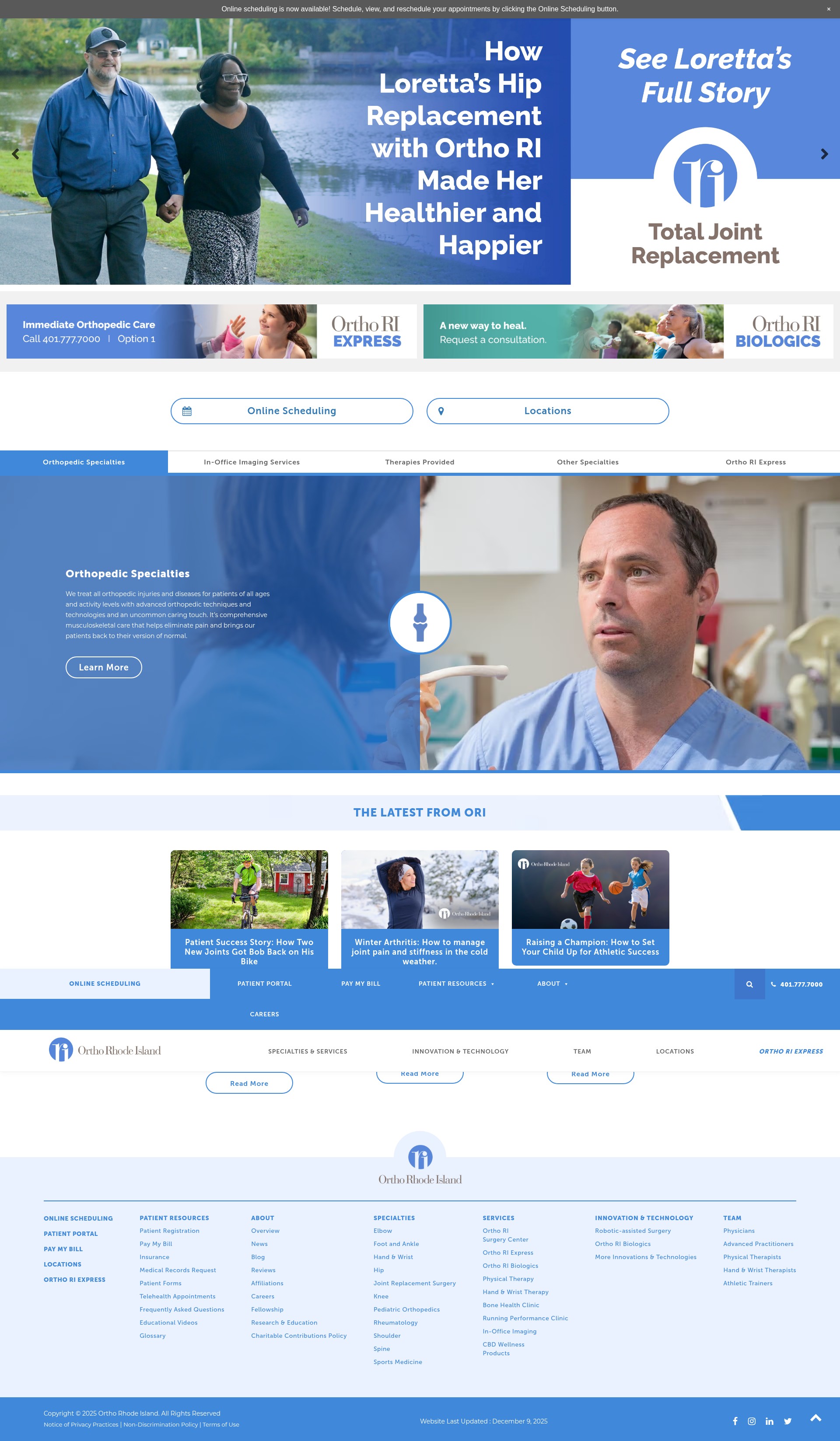 Screenshot of www.orthopedicsri.com