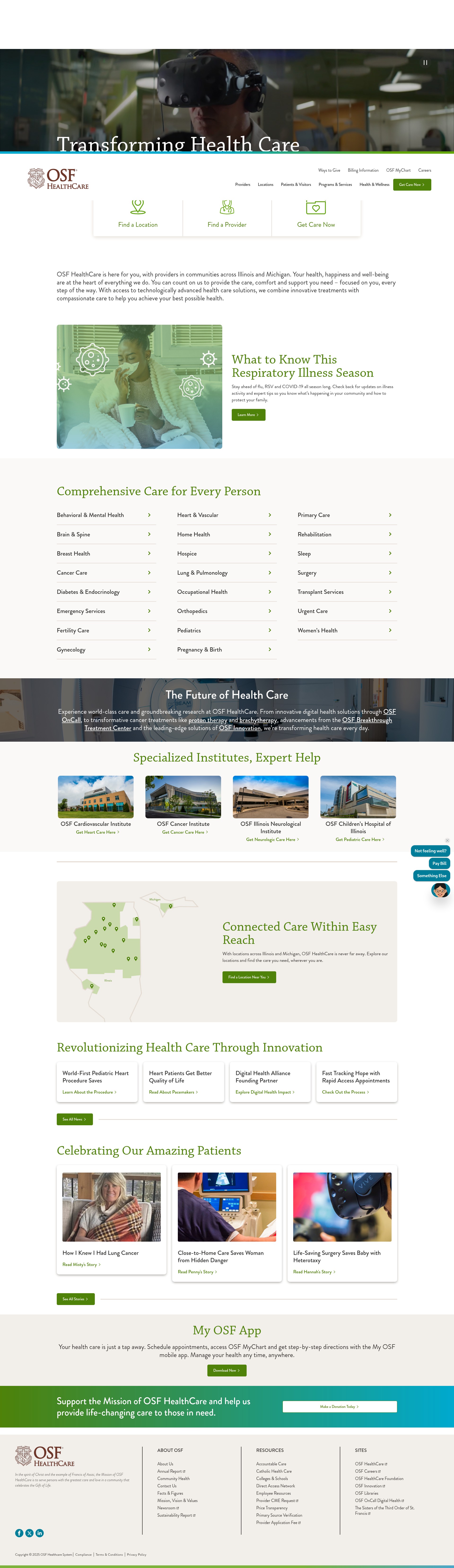 Screenshot of www.osfhealthcare.org