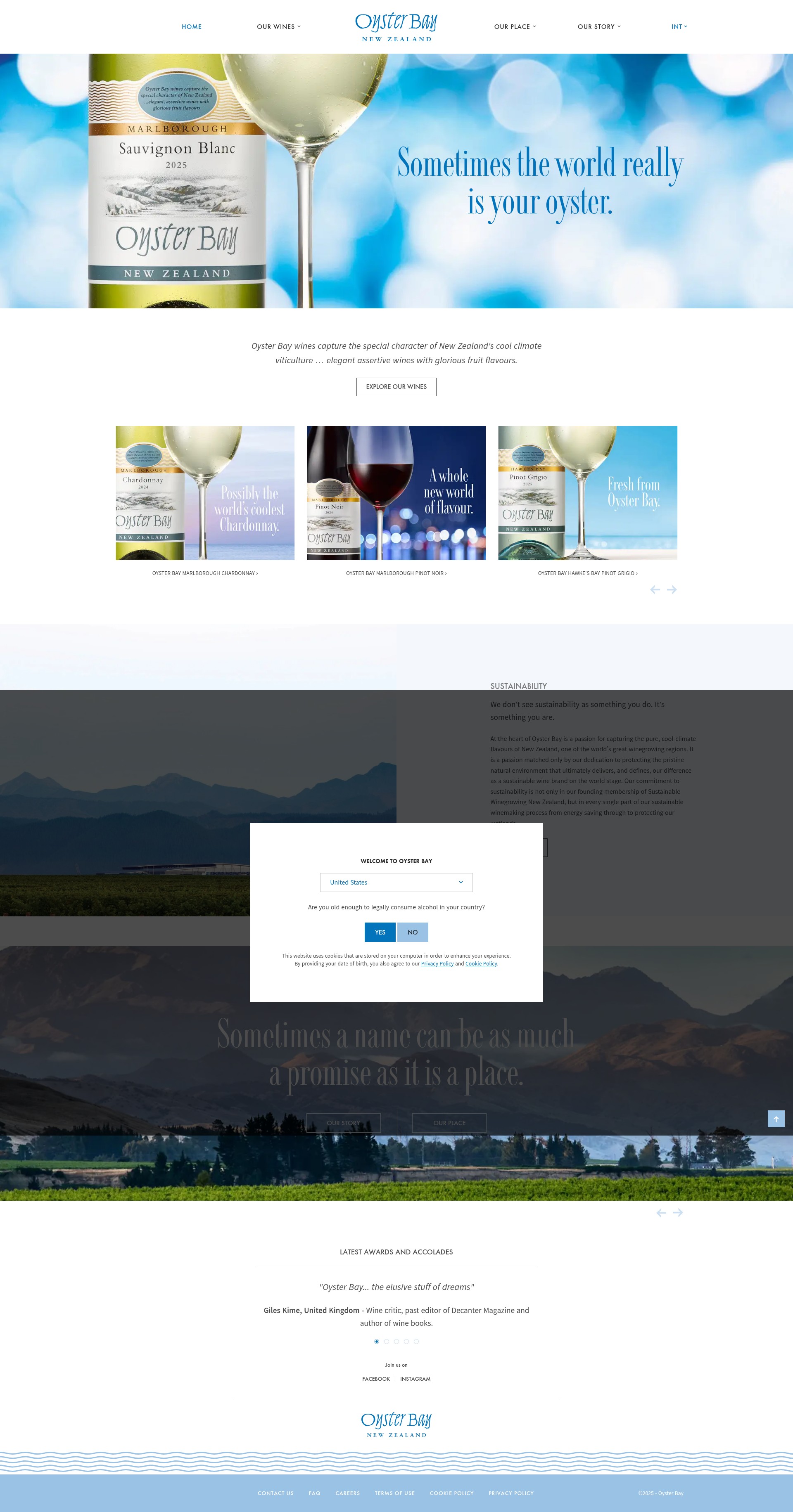 Screenshot of www.oysterbaywines.com