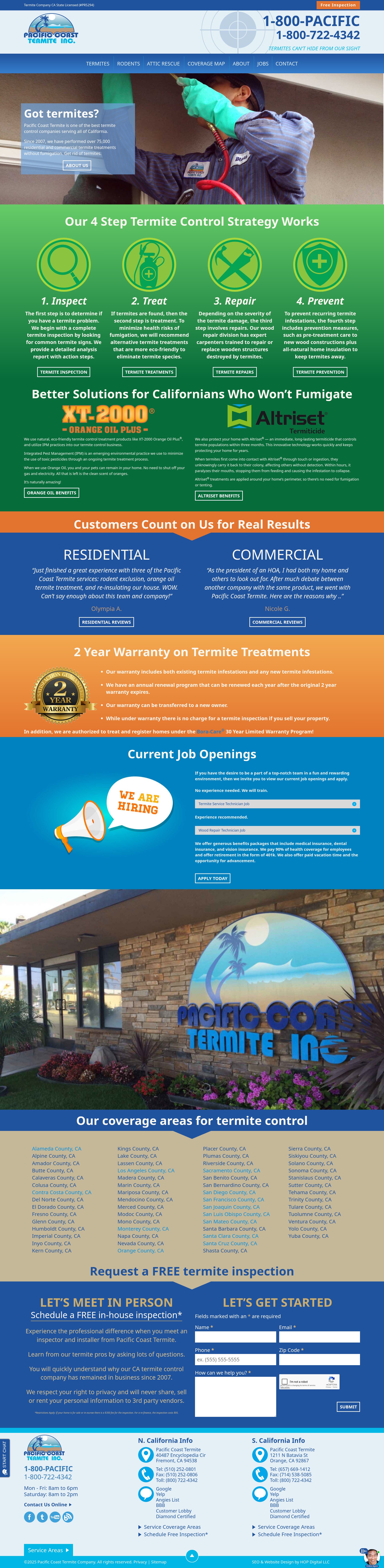 Screenshot of www.pacificcoasttermite.com