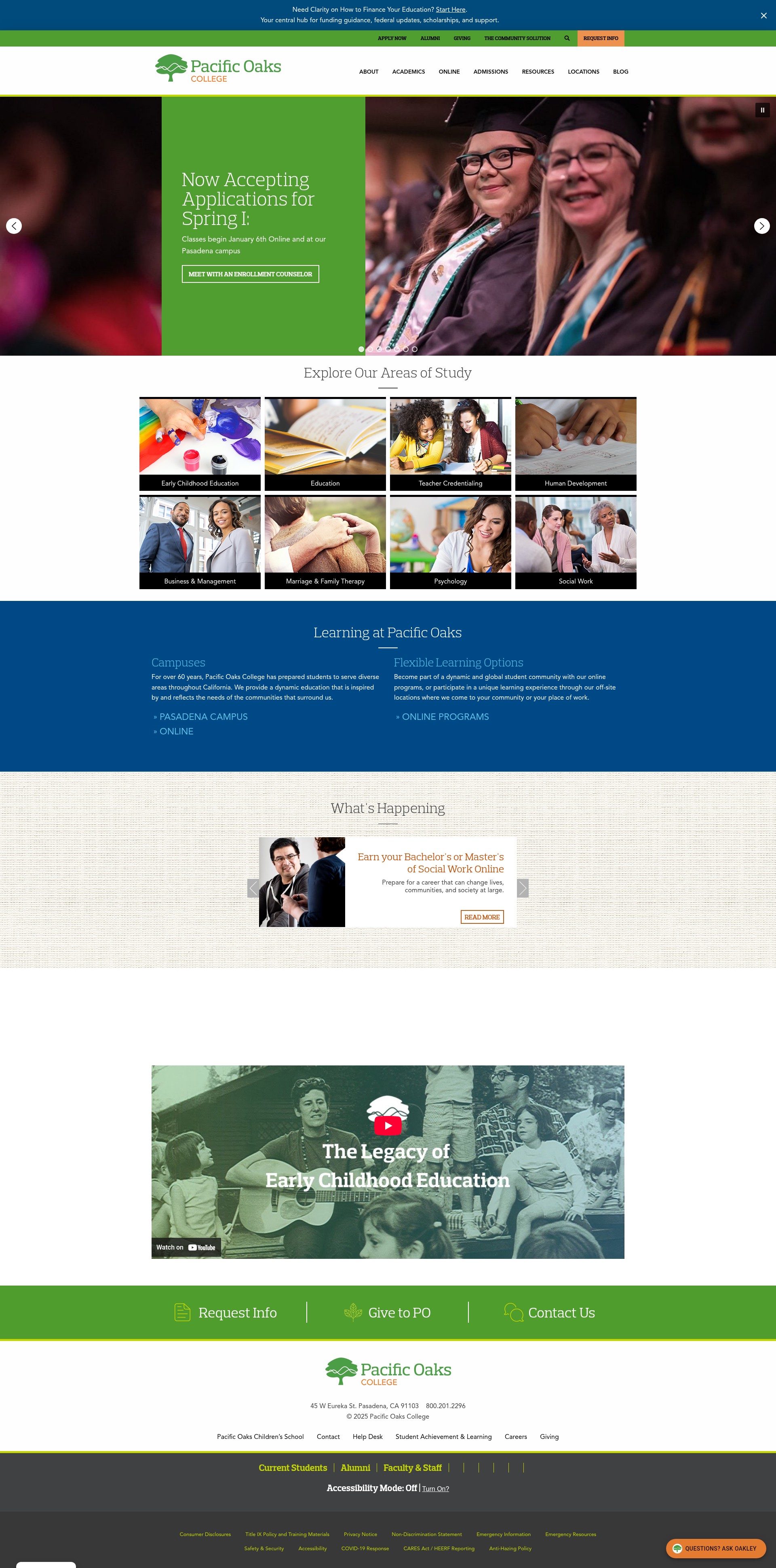 Screenshot of www.pacificoaks.edu