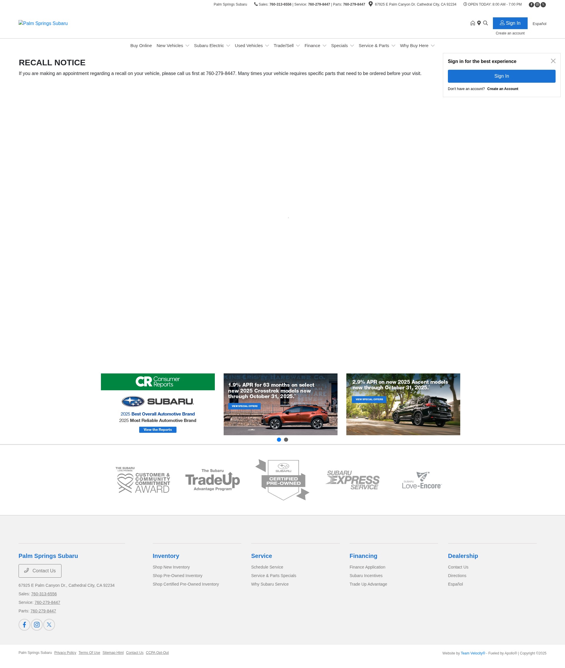 Screenshot of www.palmspringssubaru.com