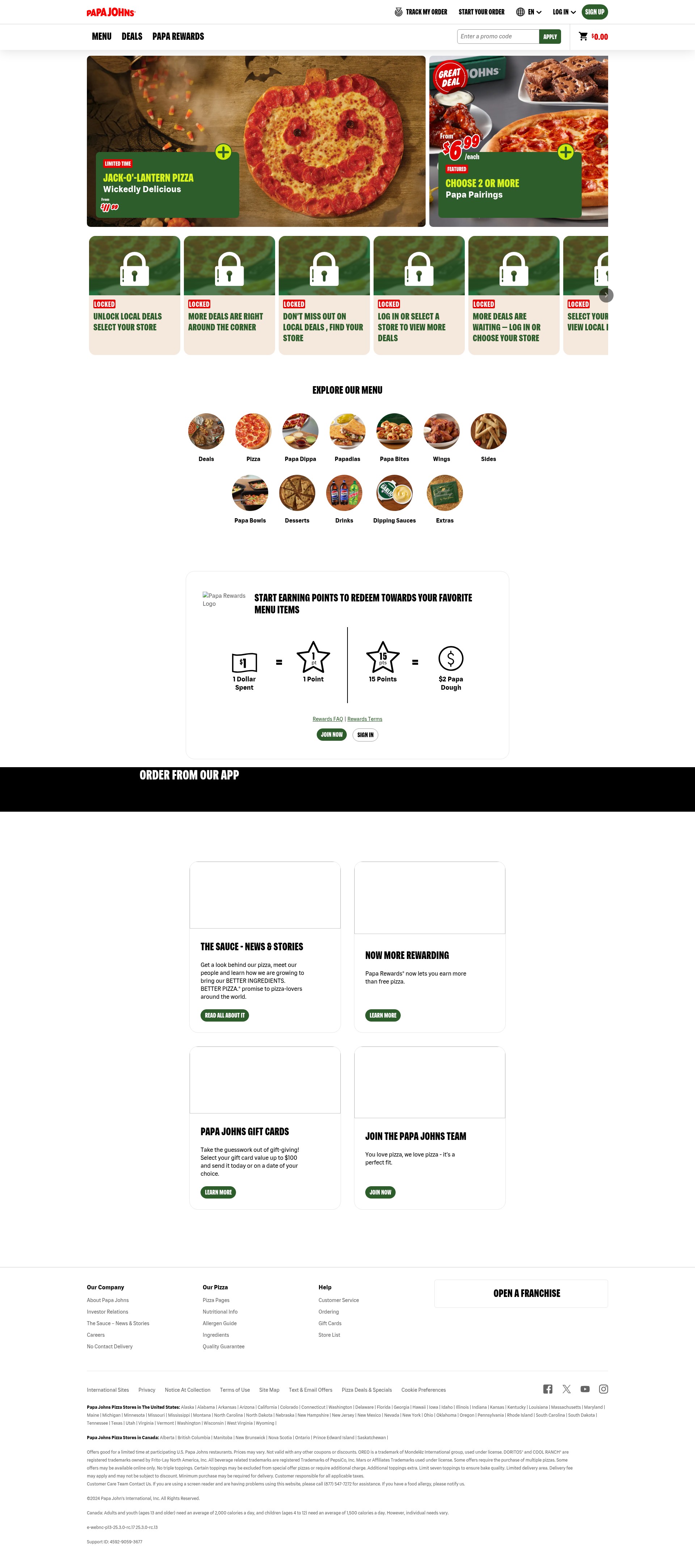 Screenshot of www.papajohns.com