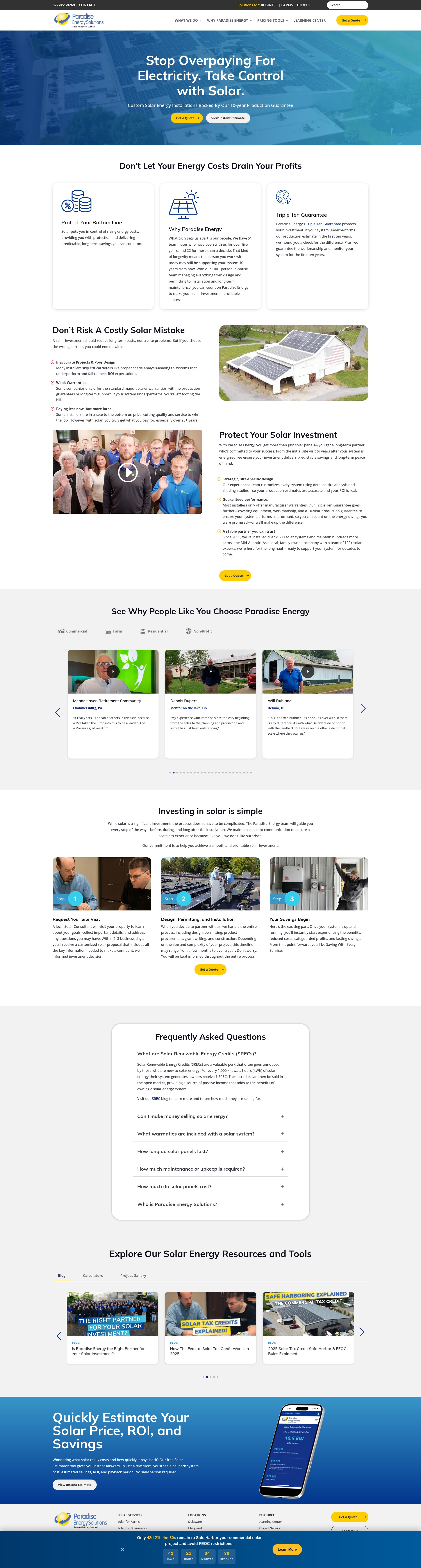 Screenshot of www.paradisesolarenergy.com