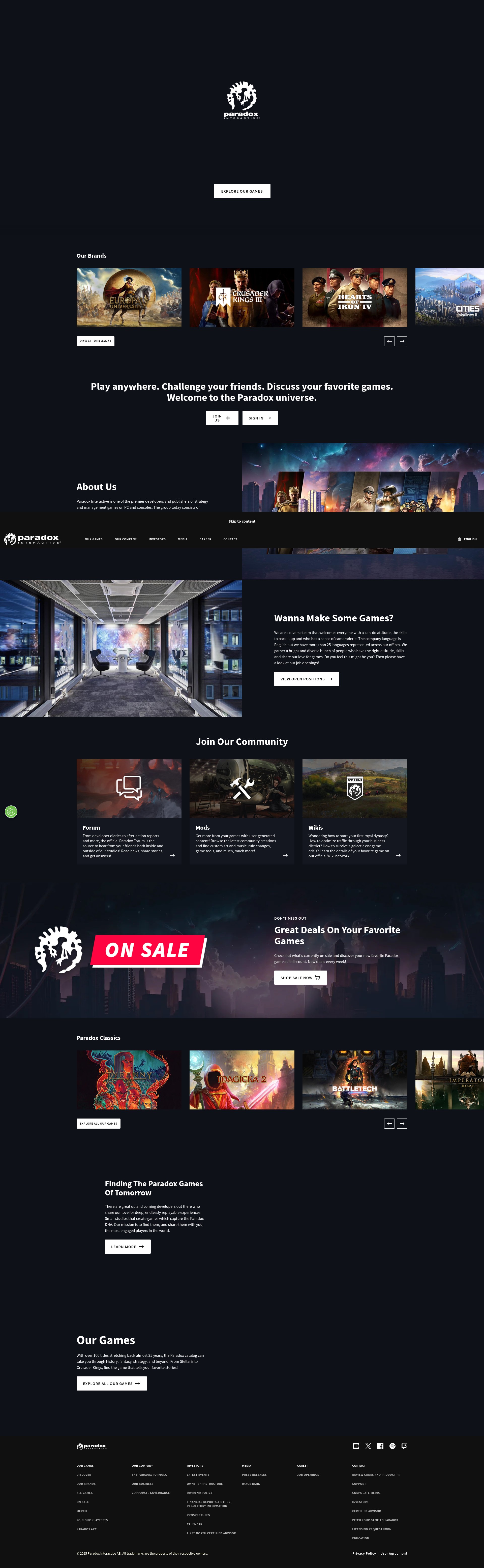 Screenshot of www.paradoxinteractive.com