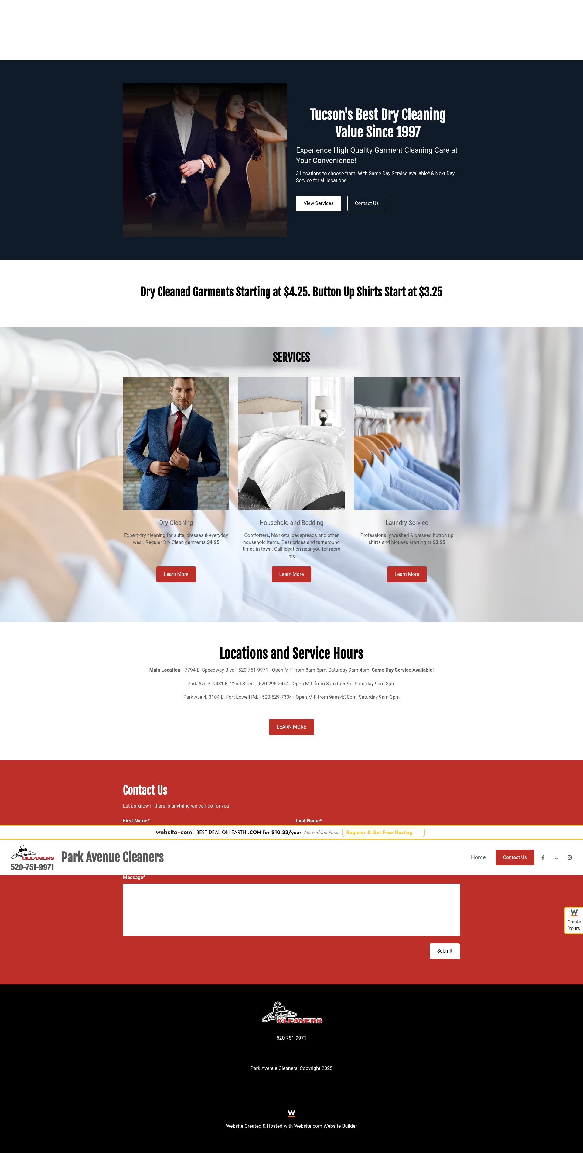 Screenshot of www.parkavecleanerstucson.com