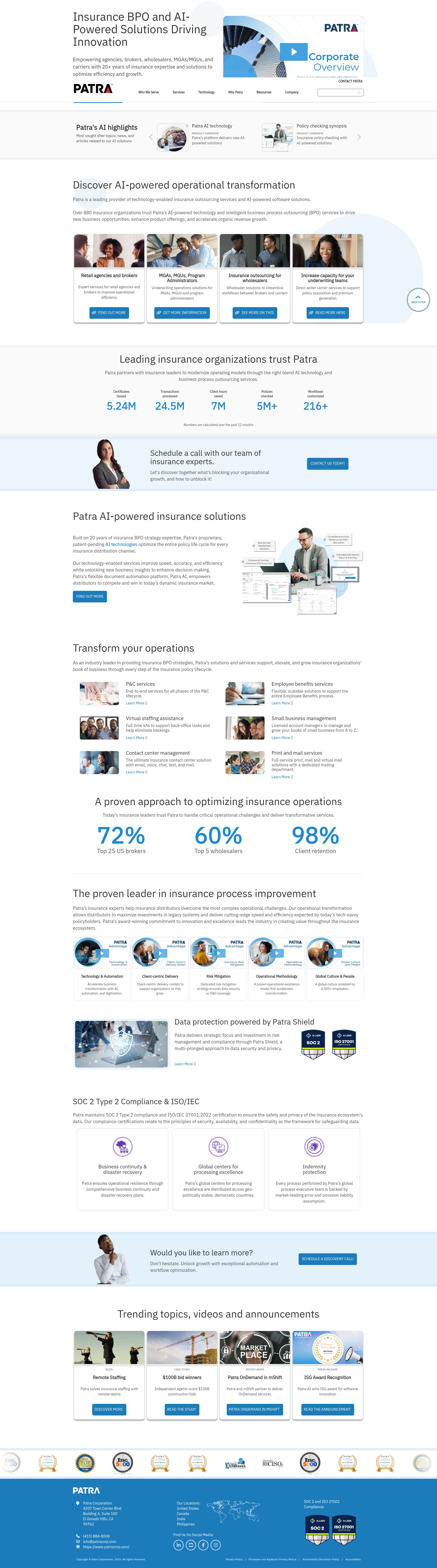 Screenshot of www.patracorp.com