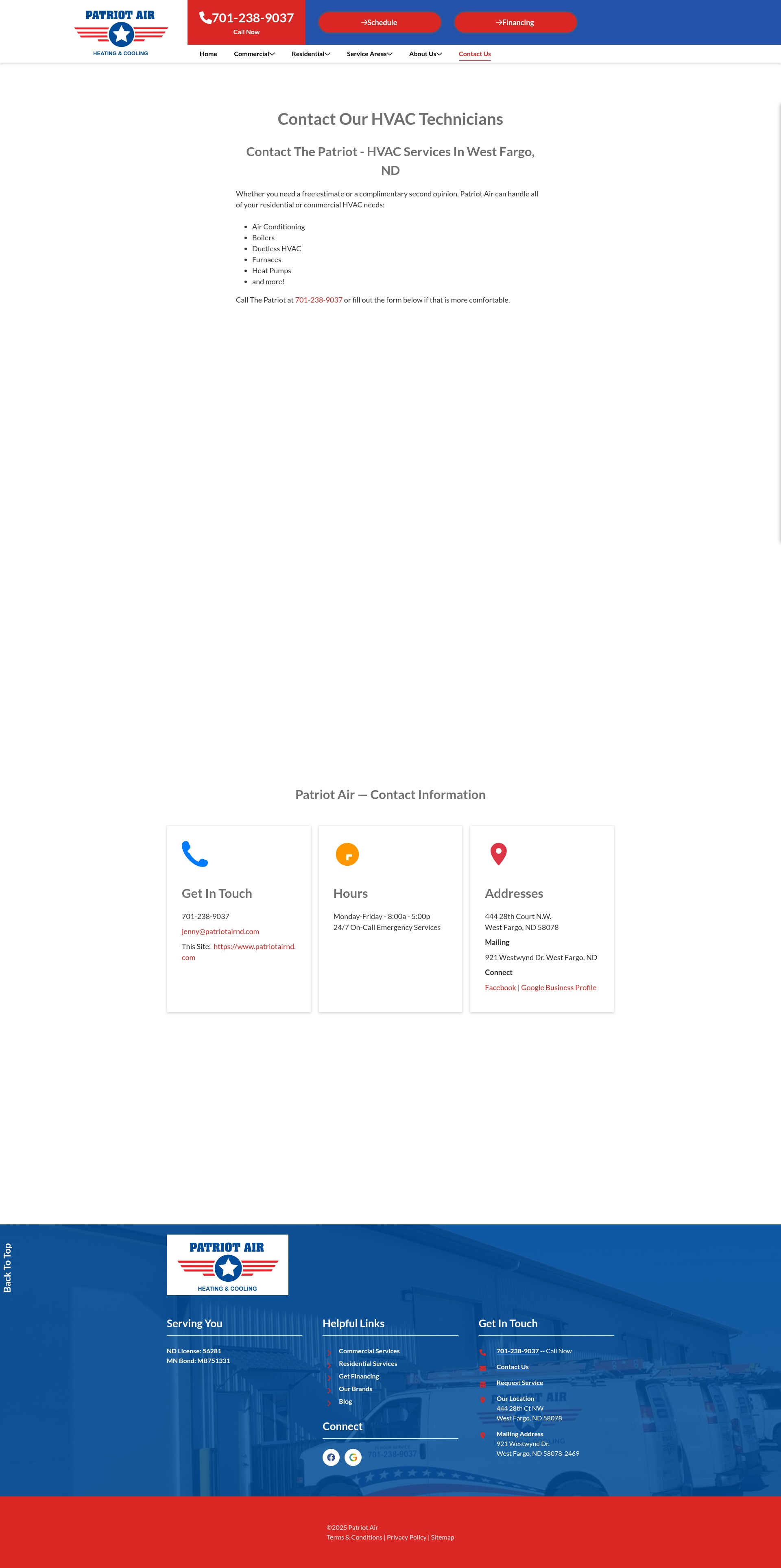 Screenshot of www.patriotairnd.com