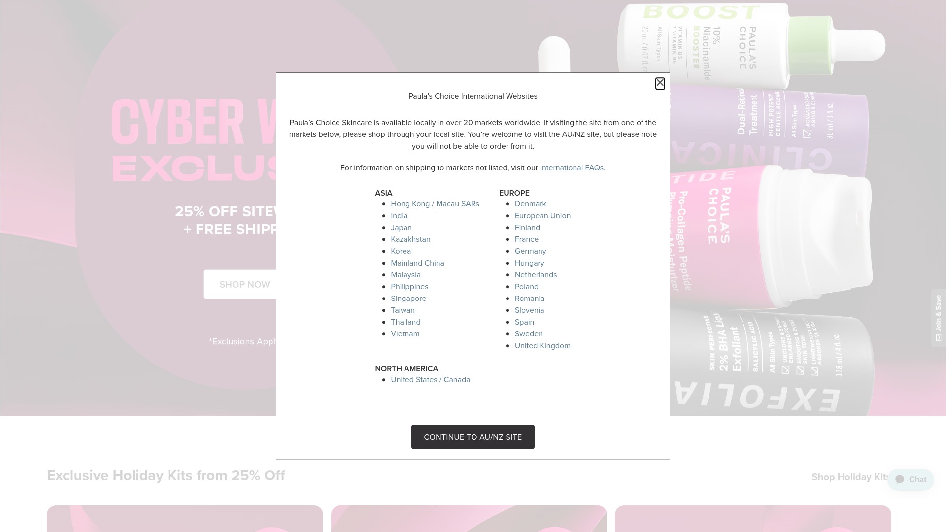 Screenshot of www.paulaschoice.com.au