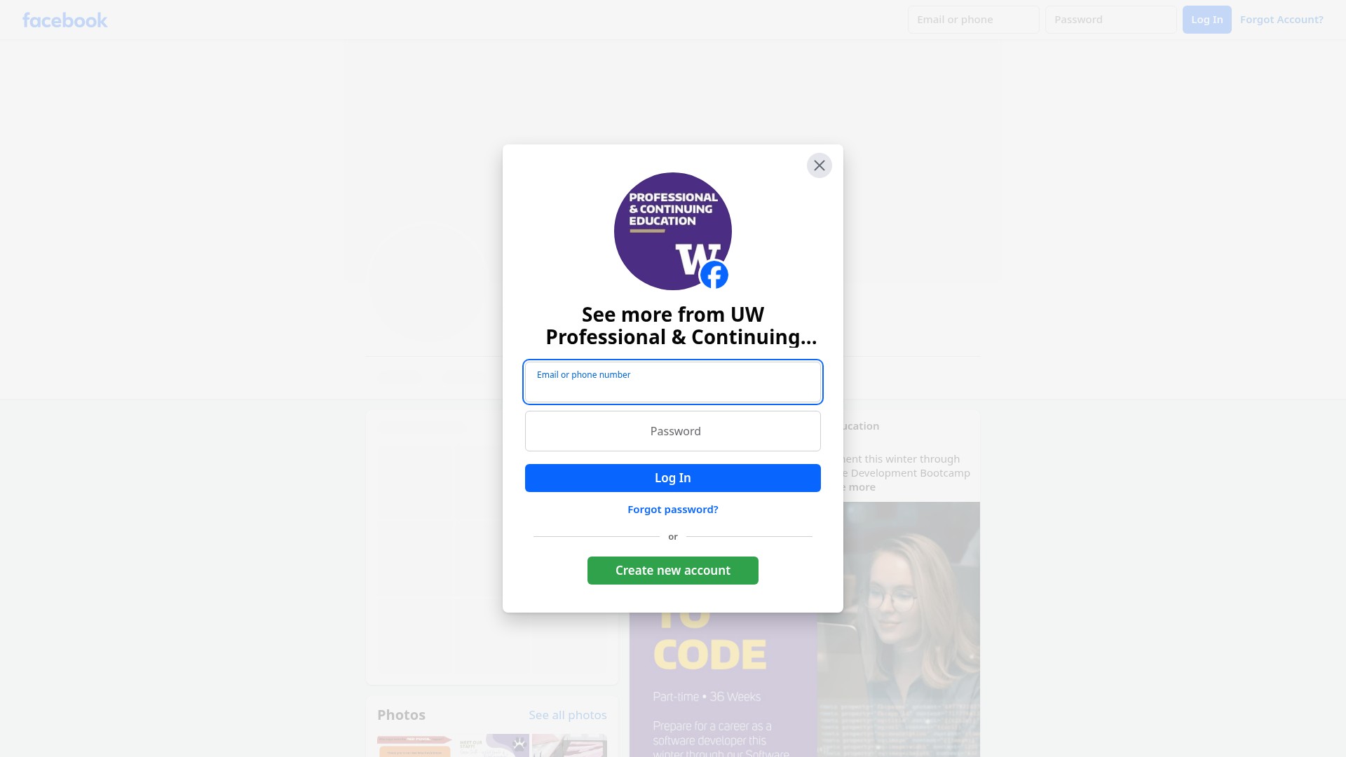 Screenshot of www.pce.uw.edu
