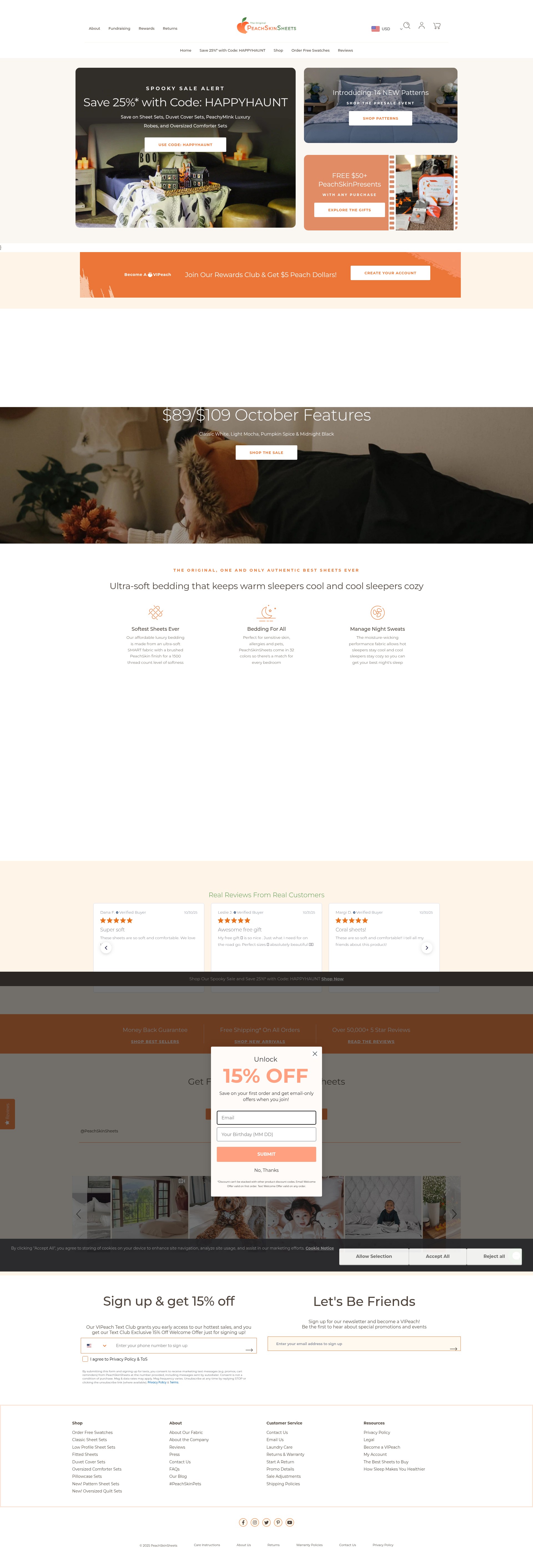 Screenshot of www.peachskinsheets.com