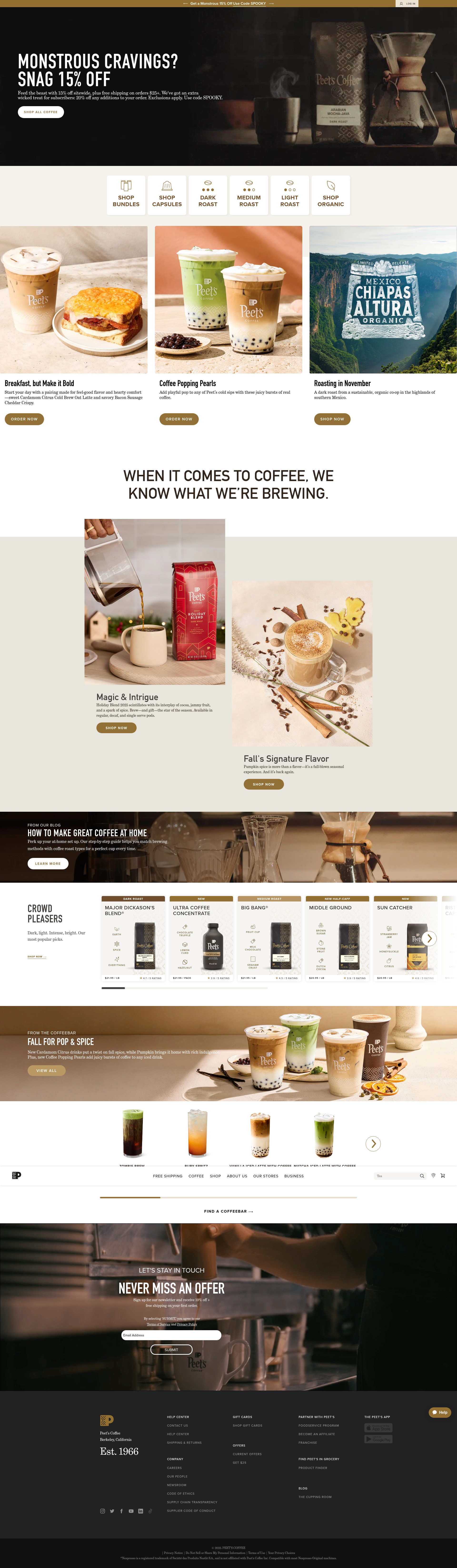 Screenshot of www.peets.com