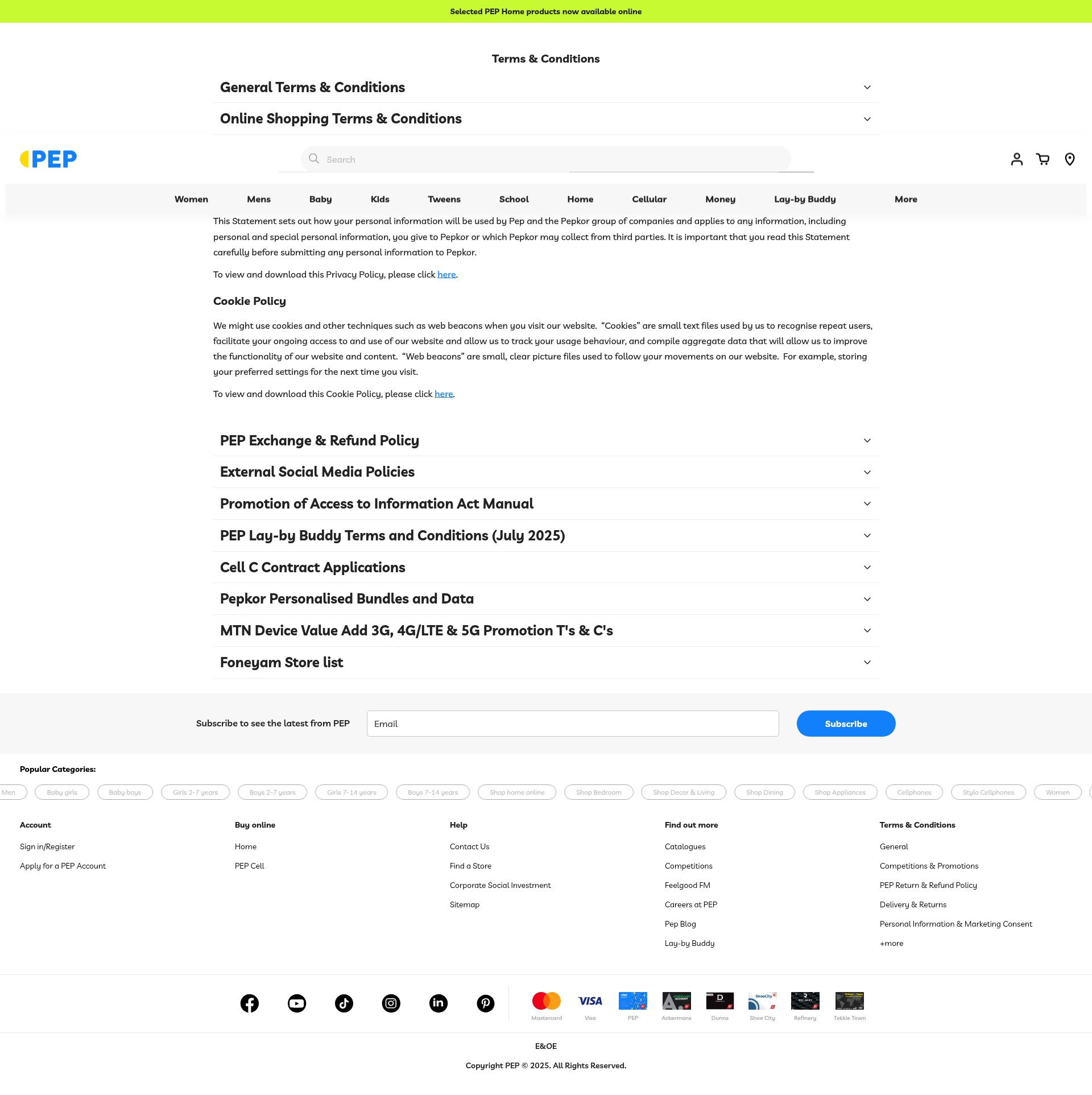 Screenshot of www.pepstores.com